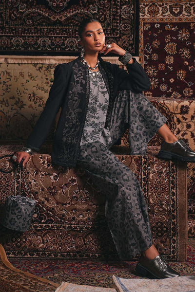 Maria B | RTW | Embroidered Pk Raw Silk Jacket Set-Brand:Maria B-Type:Luxury Pret-Grey - House of Maryam- Buy in UK, USA
