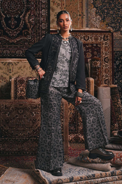 Maria B | RTW | Embroidered Pk Raw Silk Jacket Set-Brand:Maria B-Type:Luxury Pret-Grey - House of Maryam- Buy in UK, USA