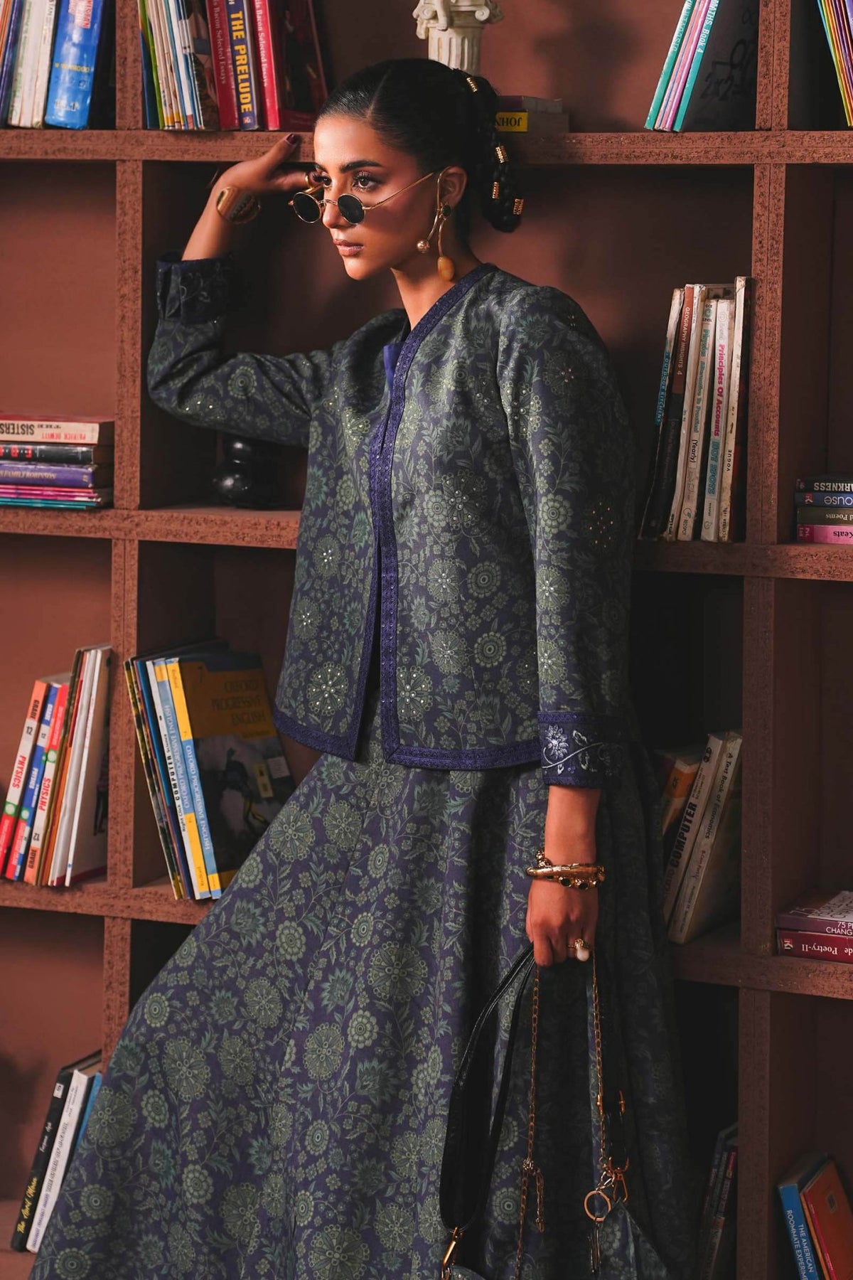 Maria B | RTW | Embroidered Pk Raw Silk Skirt Set-Brand:Maria B-Type:Luxury Pret-Blue - House of Maryam- Buy in UK, USA