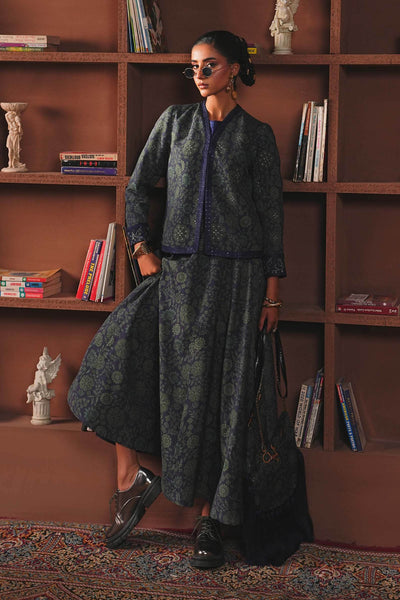 Maria B | RTW | Embroidered Pk Raw Silk Skirt Set-Brand:Maria B-Type:Luxury Pret-Blue - House of Maryam- Buy in UK, USA