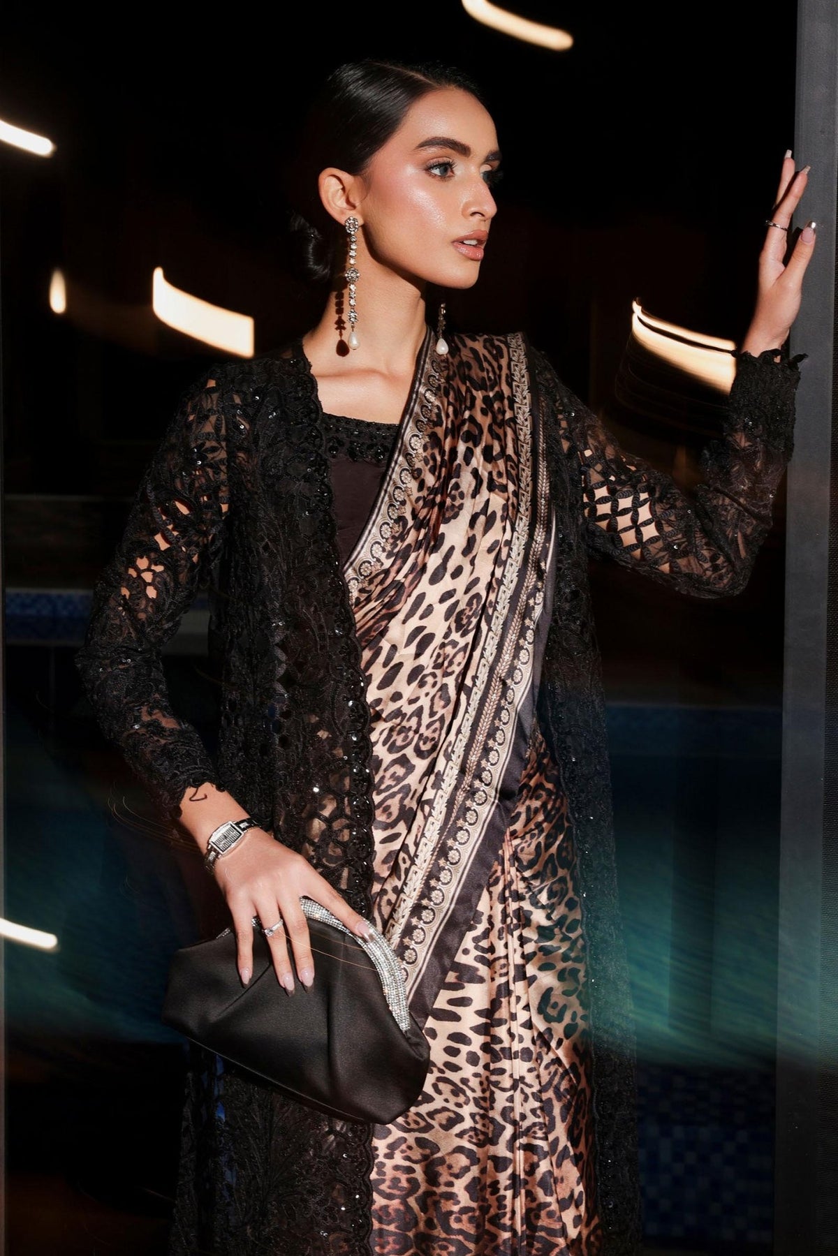 Maria B | RTW | Embroidered Satin Silk Saree-Brand:Maria B-Type:Luxury Formals-Black - House of Maryam- Buy in UK, USA
