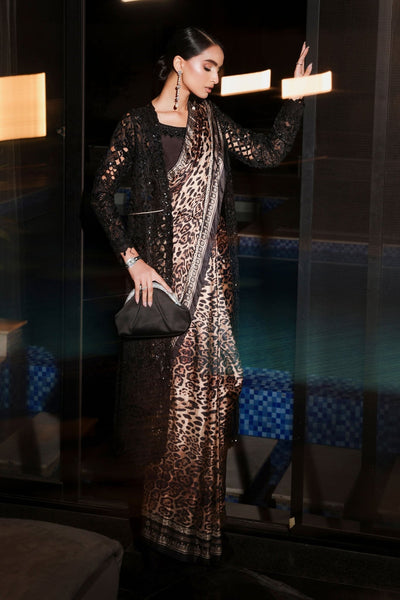 Maria B | RTW | Embroidered Satin Silk Saree-Brand:Maria B-Type:Luxury Formals-Black - House of Maryam- Buy in UK, USA