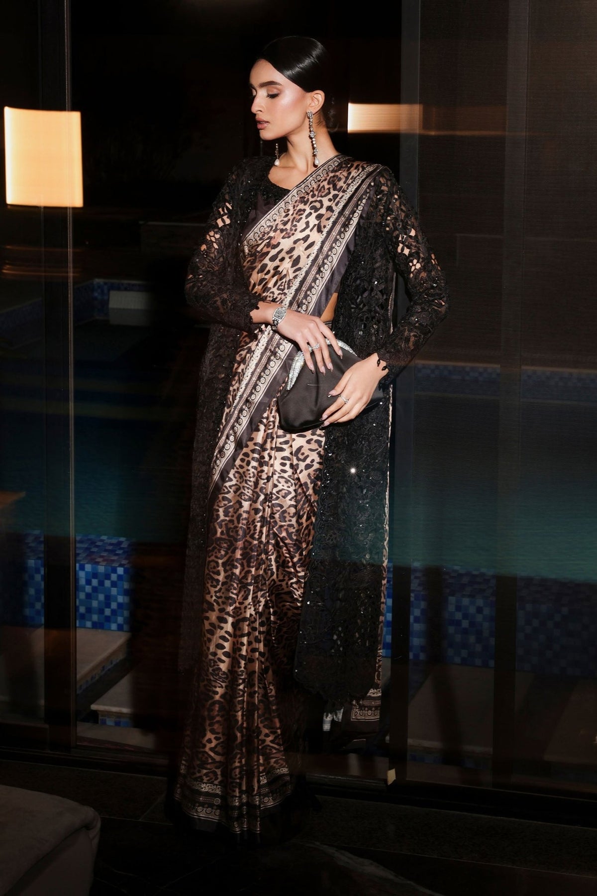 Maria B | RTW | Embroidered Satin Silk Saree-Brand:Maria B-Type:Luxury Formals-Black - House of Maryam- Buy in UK, USA