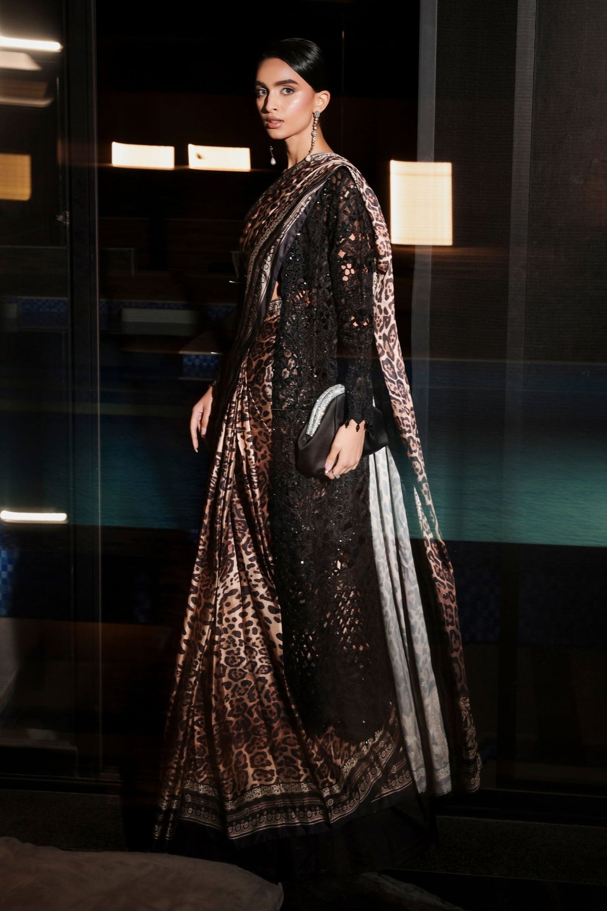 Maria B | RTW | Embroidered Satin Silk Saree-Brand:Maria B-Type:Luxury Formals-Black - House of Maryam- Buy in UK, USA