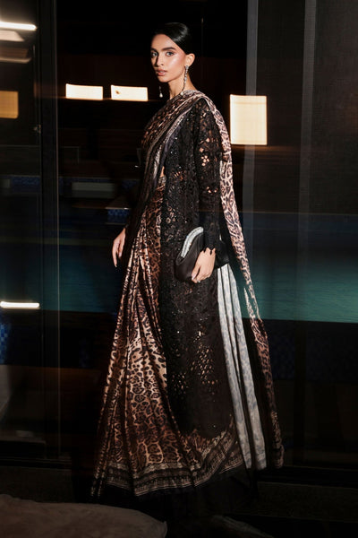 Maria B | RTW | Embroidered Satin Silk Saree-Brand:Maria B-Type:Luxury Formals-Black - House of Maryam- Buy in UK, USA