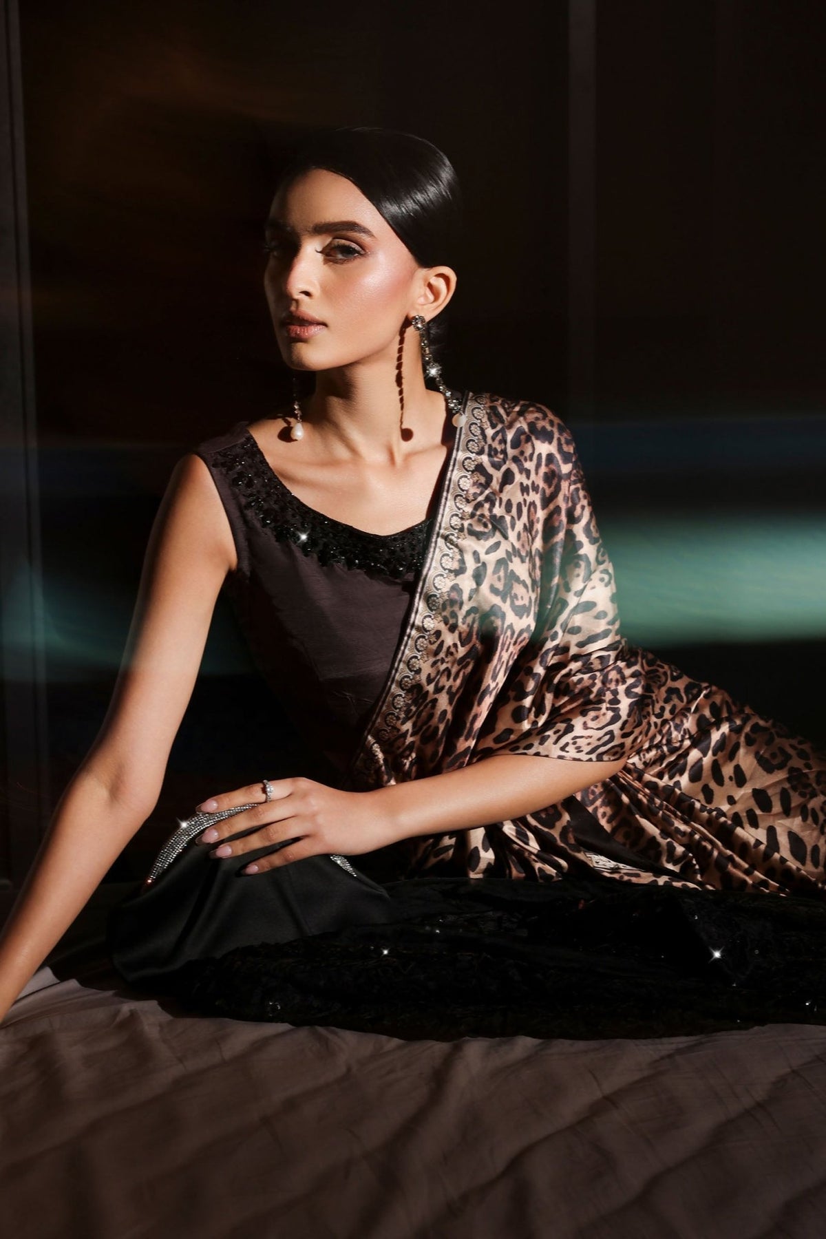 Maria B | RTW | Embroidered Satin Silk Saree-Brand:Maria B-Type:Luxury Formals-Black - House of Maryam- Buy in UK, USA