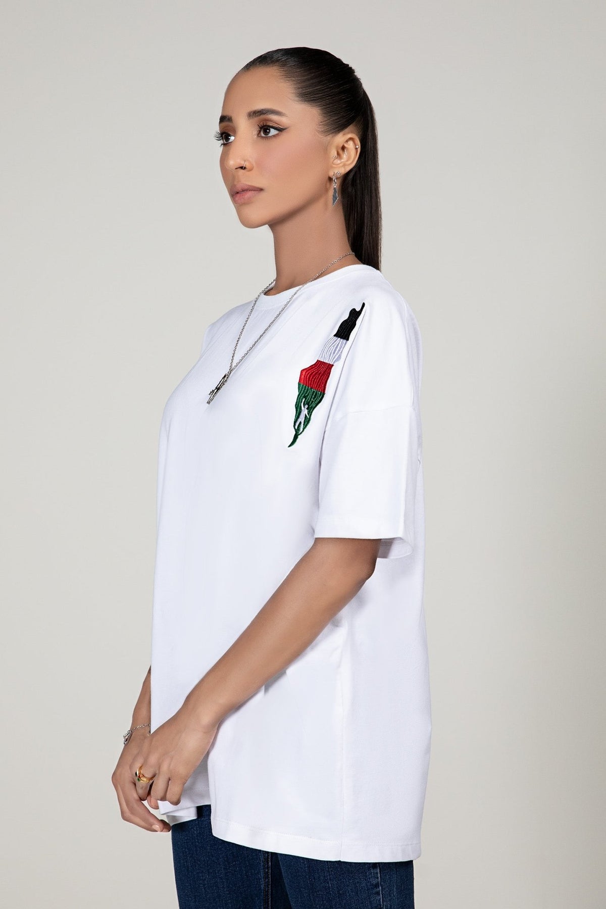 Maria B | RTW | Embroidered T-Shirt-Brand:Maria B-Type:Luxury Pret-White - House of Maryam- Buy in UK, USA