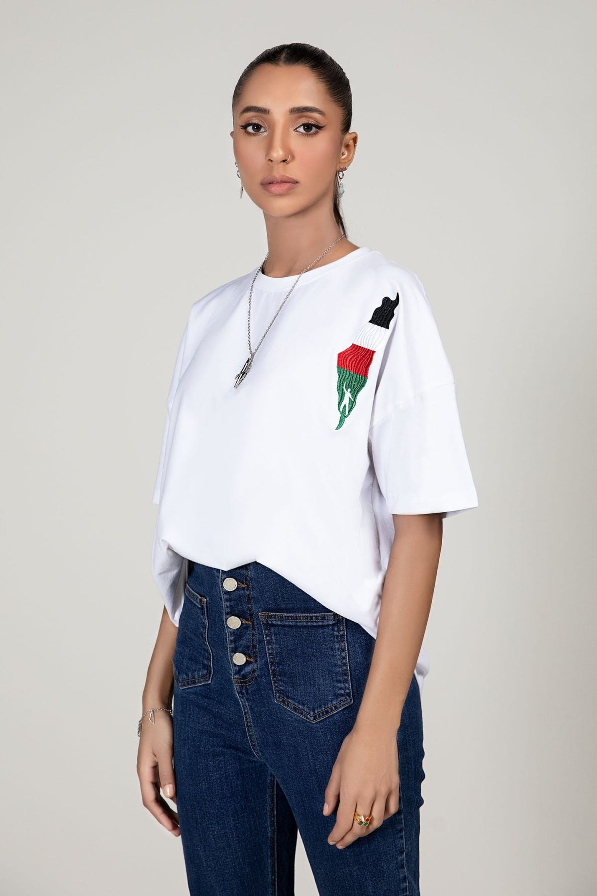Maria B | RTW | Embroidered T-Shirt-Brand:Maria B-Type:Luxury Pret-White - House of Maryam- Buy in UK, USA