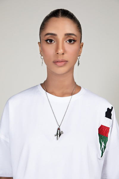 Maria B | RTW | Embroidered T-Shirt-Brand:Maria B-Type:Luxury Pret-White - House of Maryam- Buy in UK, USA