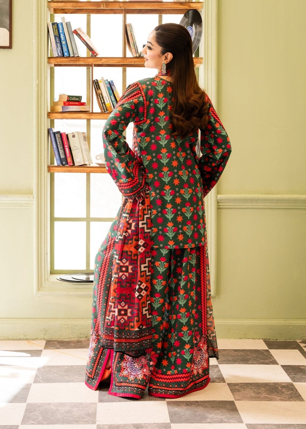 Maria Osama Khan | Retro 26 | Bloom-Brand:Maria Osama Khan-Type:Ladies Clothes-Bottle Green-Grip-House of Maryam- Buy in UK, USA