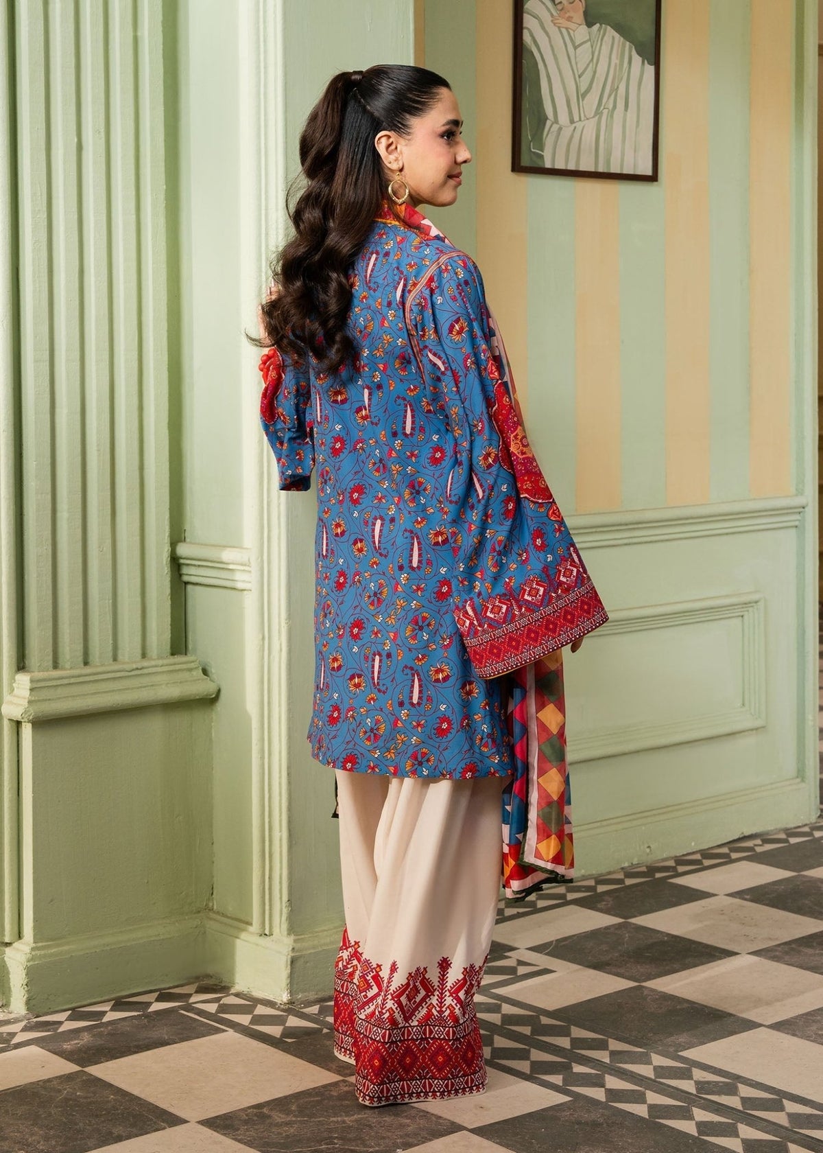 Maria Osama Khan | Retro 26 | Celeste-Brand:Maria Osama Khan-Type:Ladies Clothes-Blue-Grip-House of Maryam- Buy in UK, USA