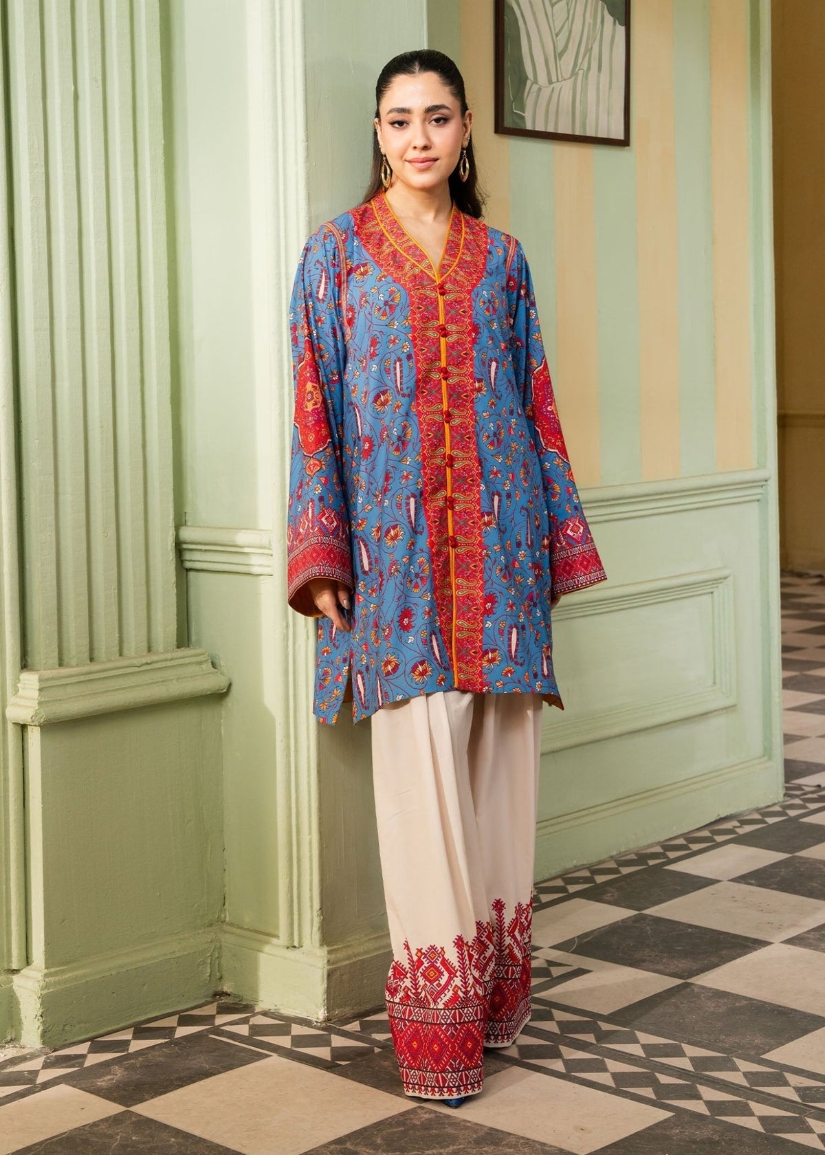 Maria Osama Khan | Retro 26 | Celeste-Brand:Maria Osama Khan-Type:Ladies Clothes-Blue-Grip-House of Maryam- Buy in UK, USA