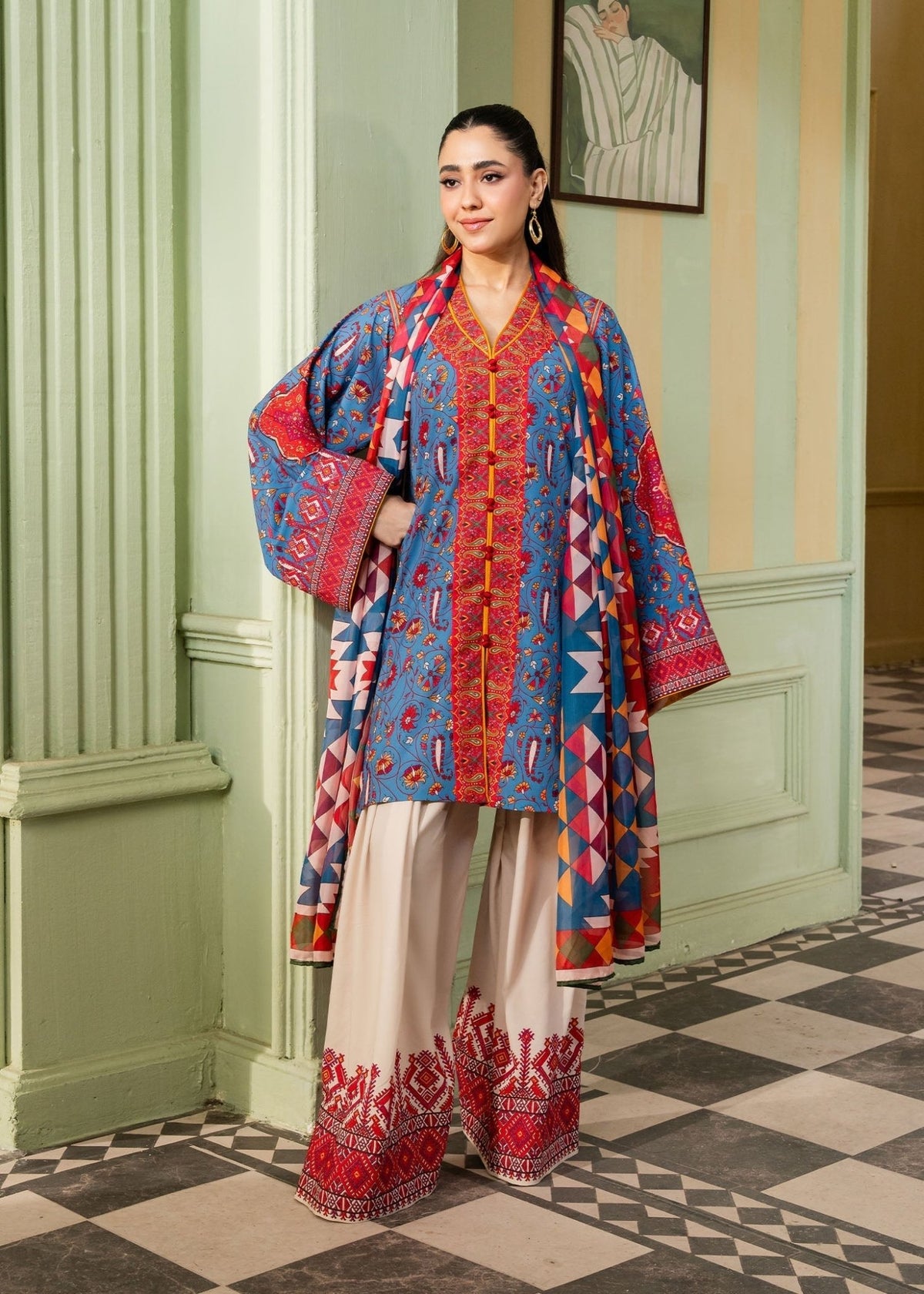 Maria Osama Khan | Retro 26 | Celeste-Brand:Maria Osama Khan-Type:Ladies Clothes-Blue-Grip-House of Maryam- Buy in UK, USA