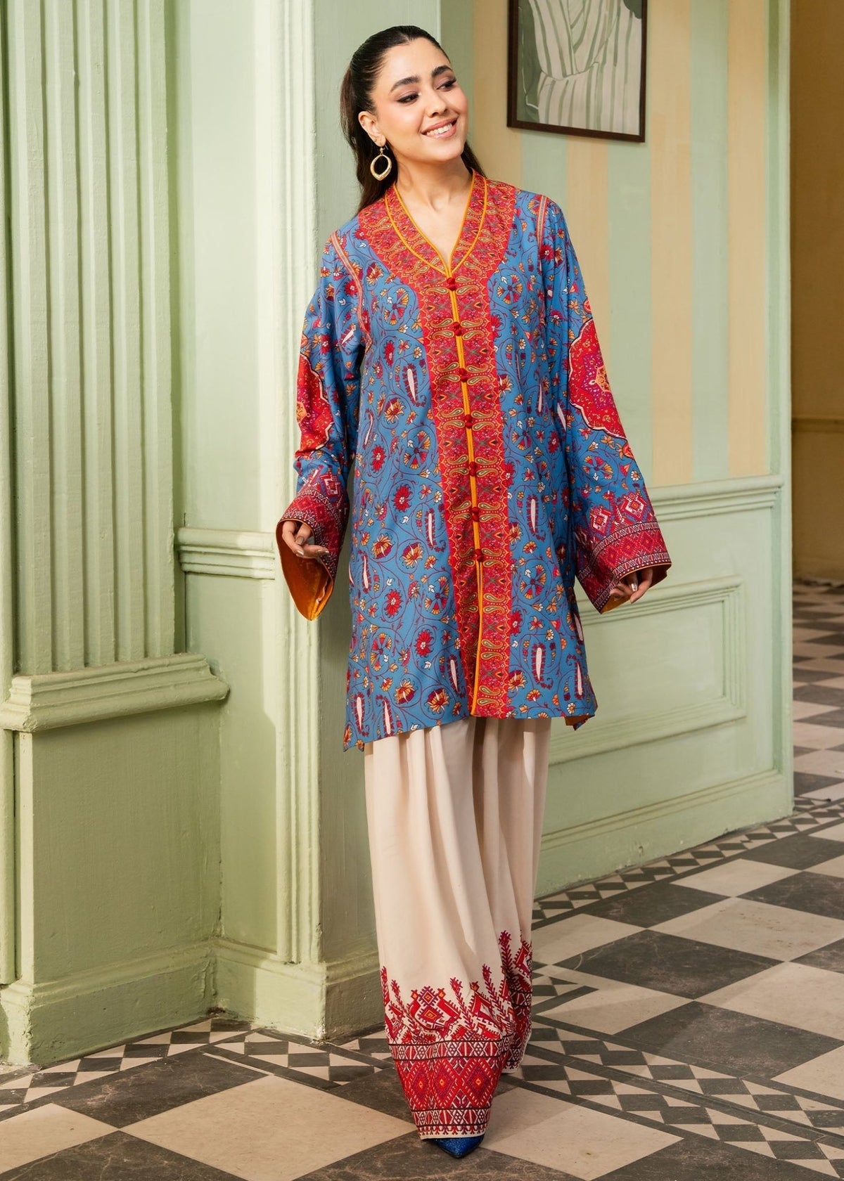 Maria Osama Khan | Retro 26 | Celeste-Brand:Maria Osama Khan-Type:Ladies Clothes-Blue-Grip-House of Maryam- Buy in UK, USA