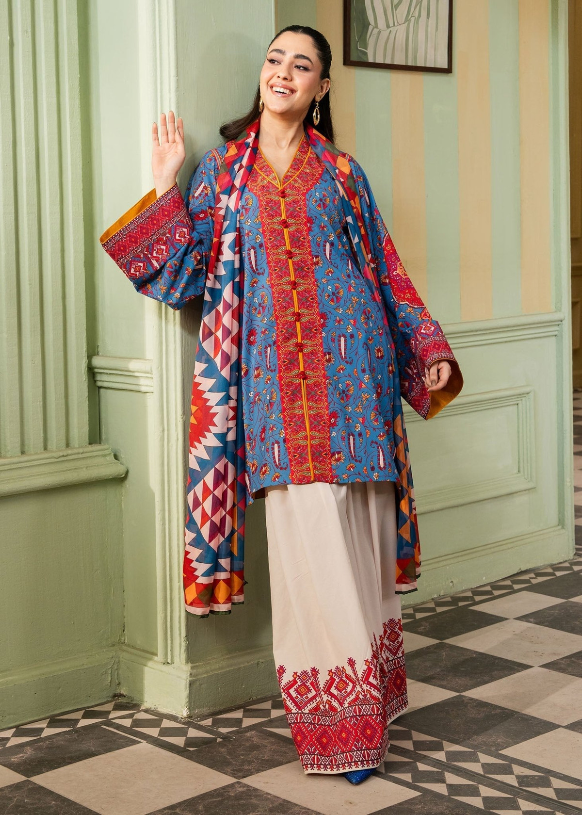 Maria Osama Khan | Retro 26 | Celeste-Brand:Maria Osama Khan-Type:Ladies Clothes-Blue-Grip-House of Maryam- Buy in UK, USA