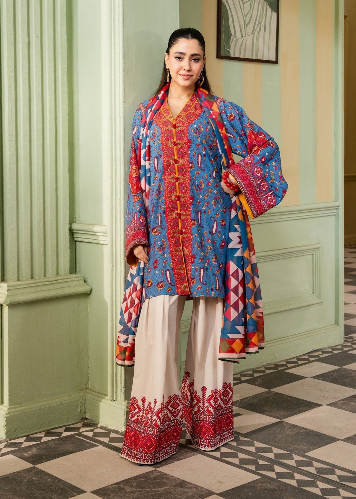 Maria Osama Khan | Retro 26 | Celeste-Brand:Maria Osama Khan-Type:Ladies Clothes-Blue-Grip-House of Maryam- Buy in UK, USA