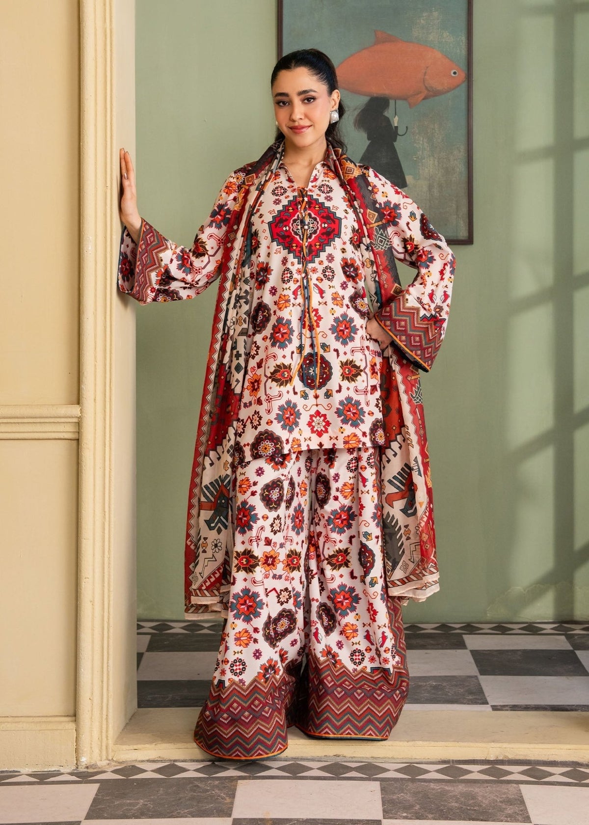 Maria Osama Khan | Retro 26 |Daisy-Brand:Maria Osama Khan-Type:Ladies Clothes-Off White-Grip-House of Maryam- Buy in UK, USA