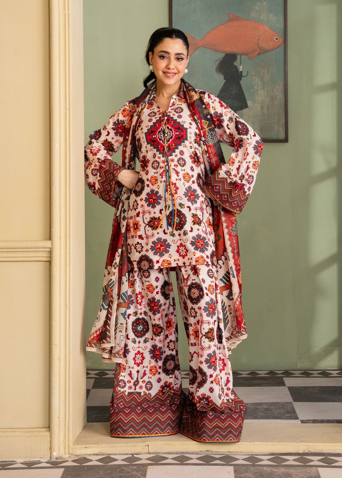 Maria Osama Khan | Retro 26 |Daisy-Brand:Maria Osama Khan-Type:Ladies Clothes-Off White-Grip-House of Maryam- Buy in UK, USA
