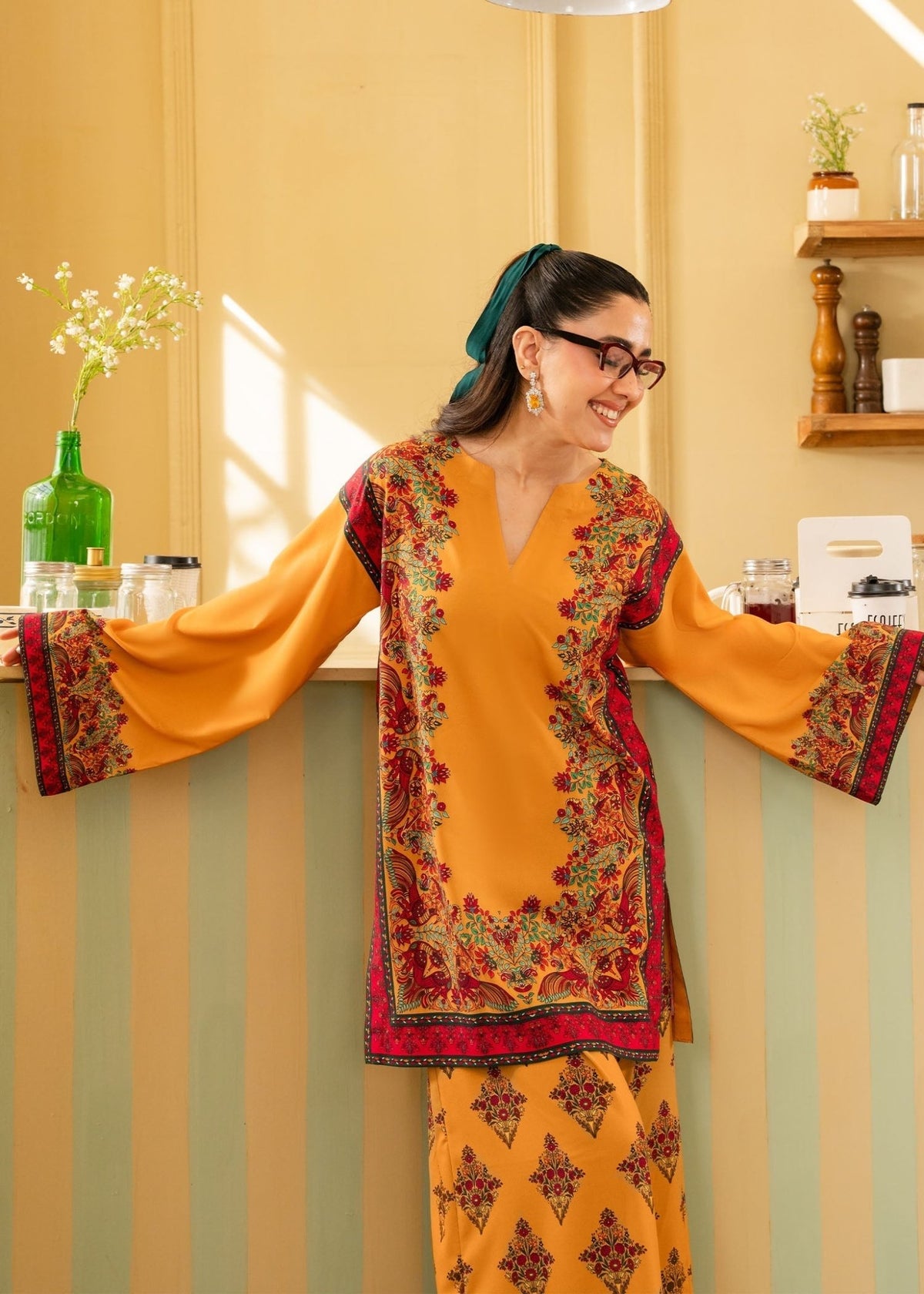 Maria Osama Khan | Retro 26 | Eden-Brand:Maria Osama Khan-Type:Ladies Clothes-Mustard Yellow-Grip-House of Maryam- Buy in UK, USA