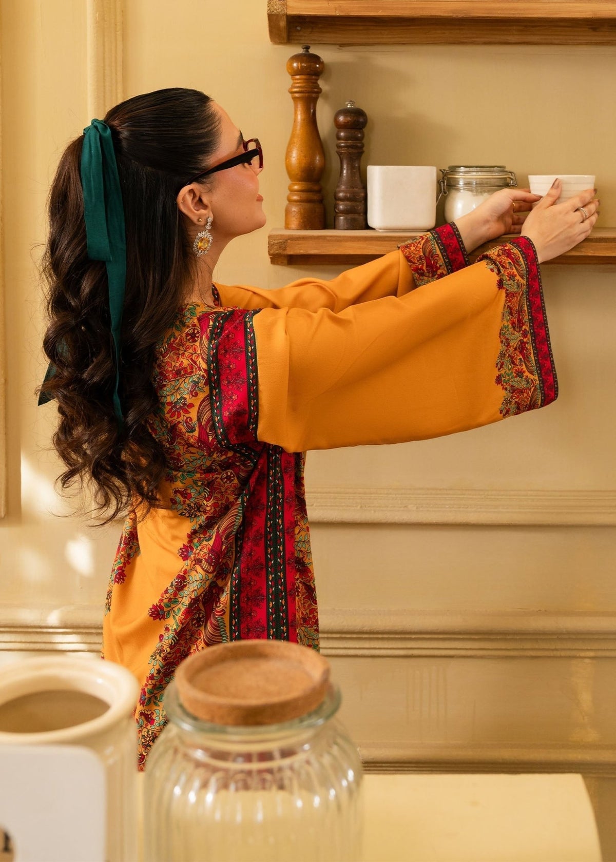 Maria Osama Khan | Retro 26 | Eden-Brand:Maria Osama Khan-Type:Ladies Clothes-Mustard Yellow-Grip-House of Maryam- Buy in UK, USA