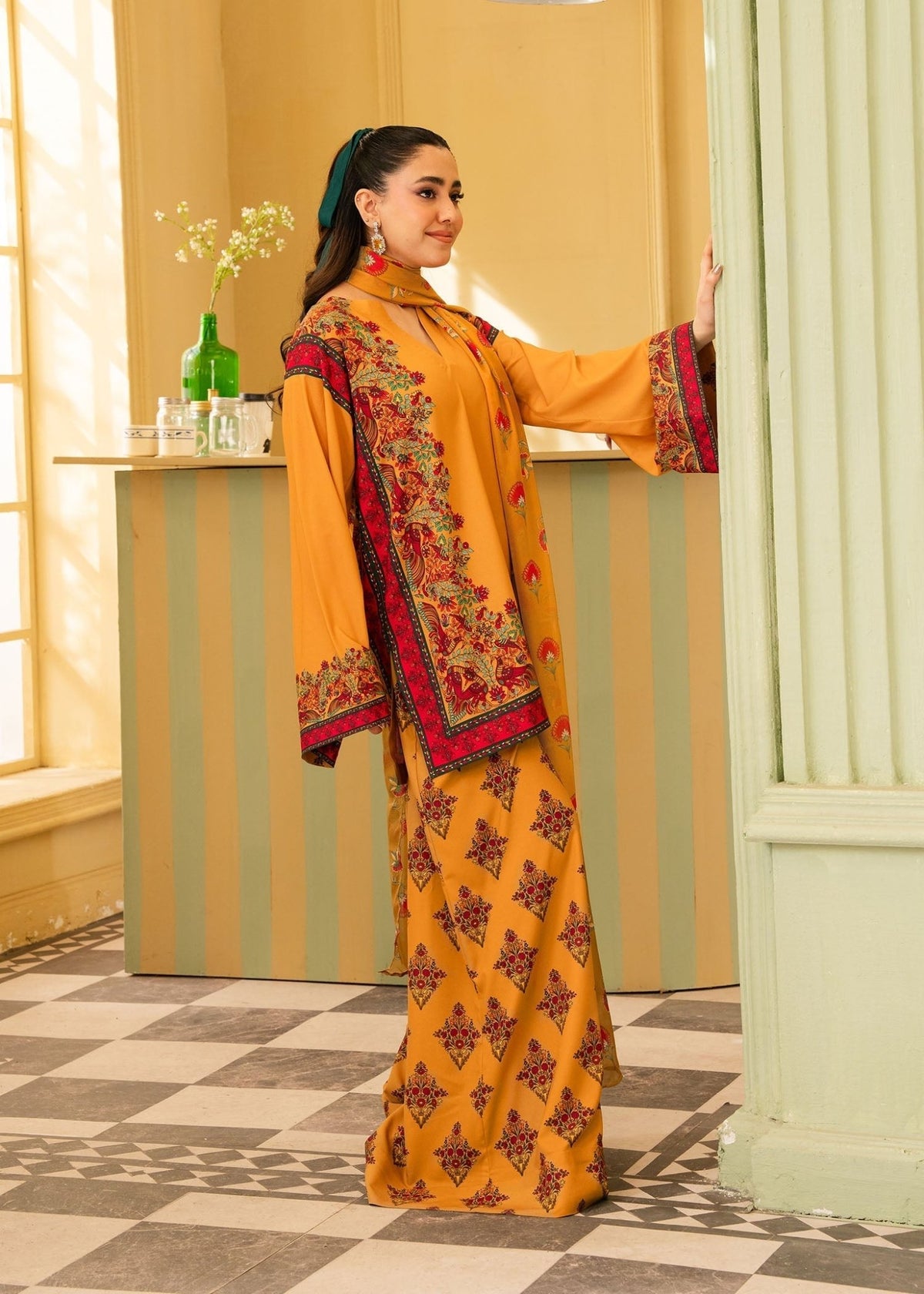Maria Osama Khan | Retro 26 | Eden-Brand:Maria Osama Khan-Type:Ladies Clothes-Mustard Yellow-Grip-House of Maryam- Buy in UK, USA