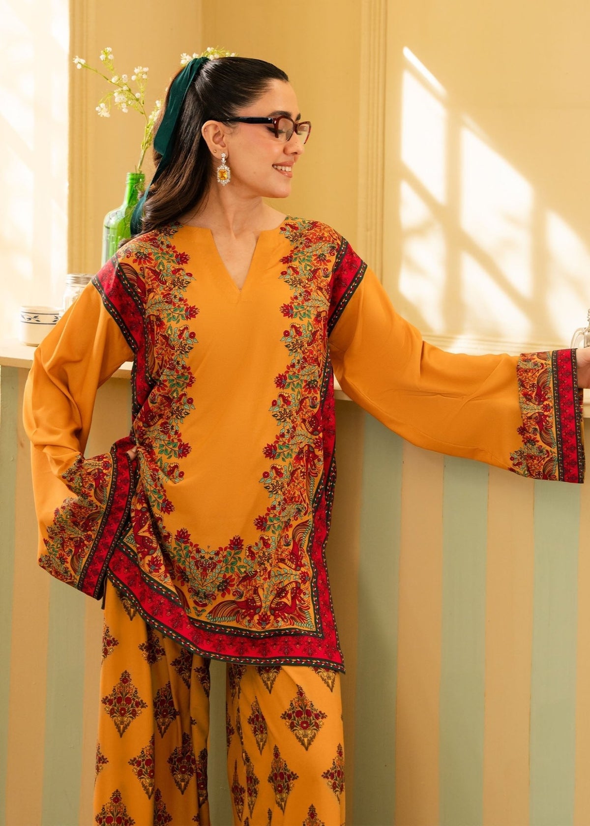 Maria Osama Khan | Retro 26 | Eden-Brand:Maria Osama Khan-Type:Ladies Clothes-Mustard Yellow-Grip-House of Maryam- Buy in UK, USA