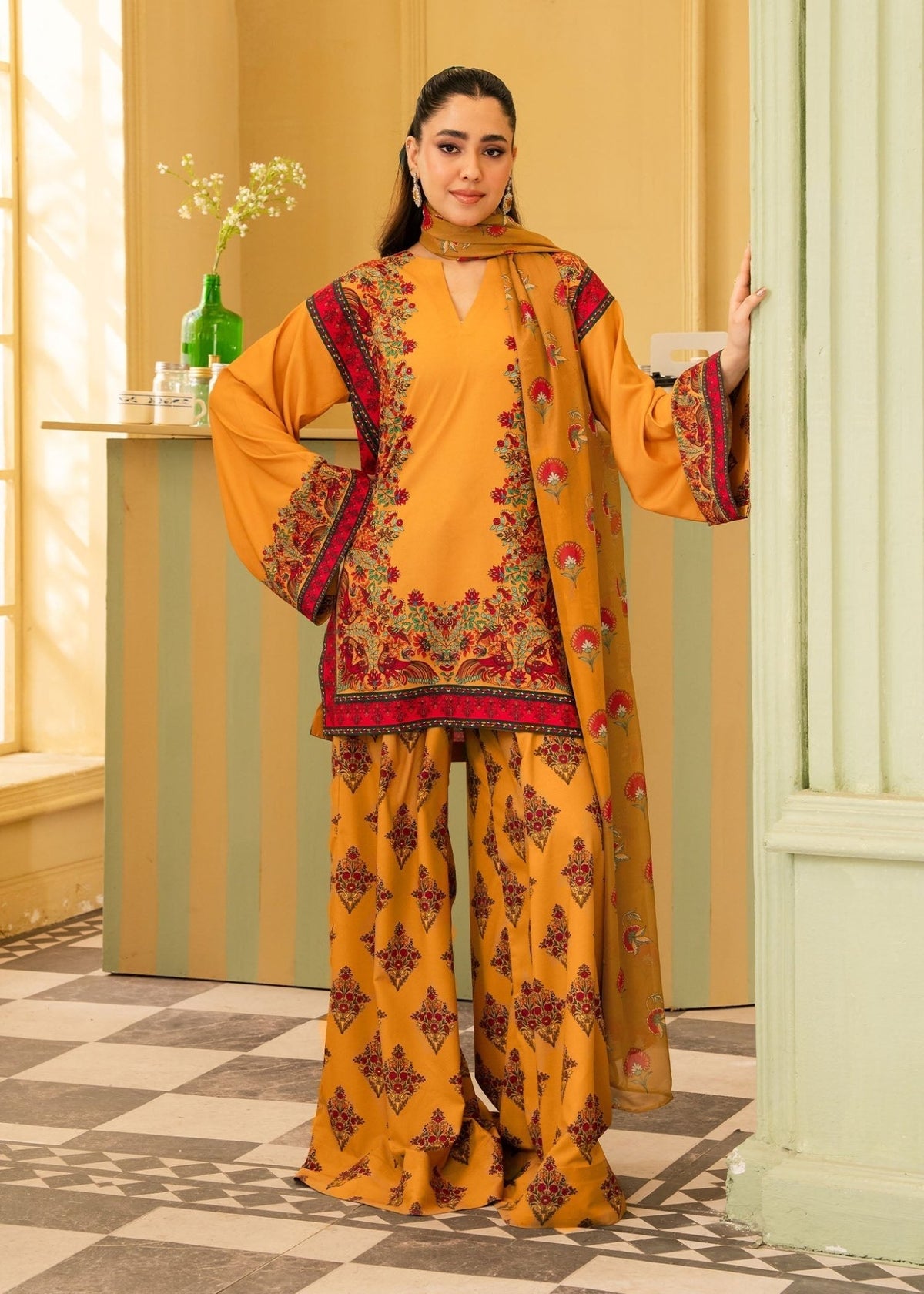 Maria Osama Khan | Retro 26 | Eden-Brand:Maria Osama Khan-Type:Ladies Clothes-Mustard Yellow-Grip-House of Maryam- Buy in UK, USA