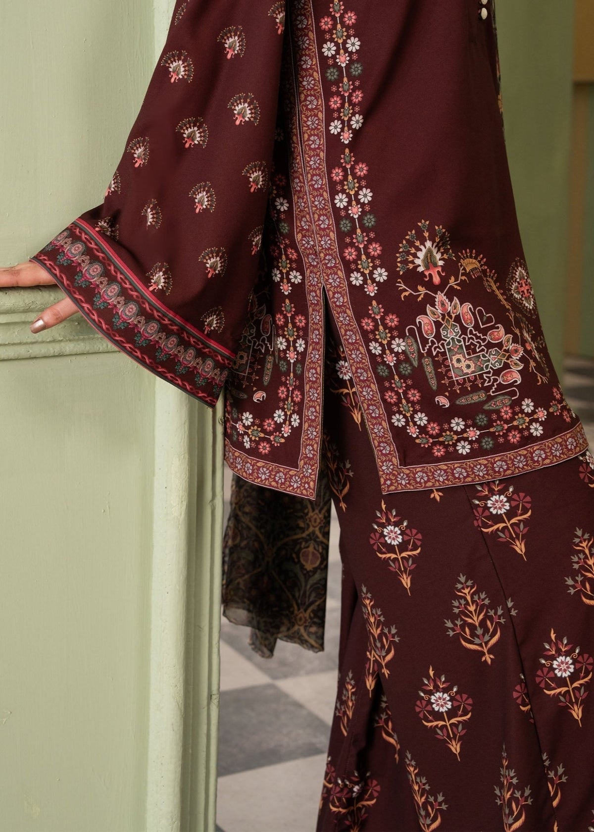 Maria Osama Khan | Retro 26 | Haze-Brand:Maria Osama Khan-Type:Ladies Clothes-Dark Maroon-Grip-House of Maryam- Buy in UK, USA