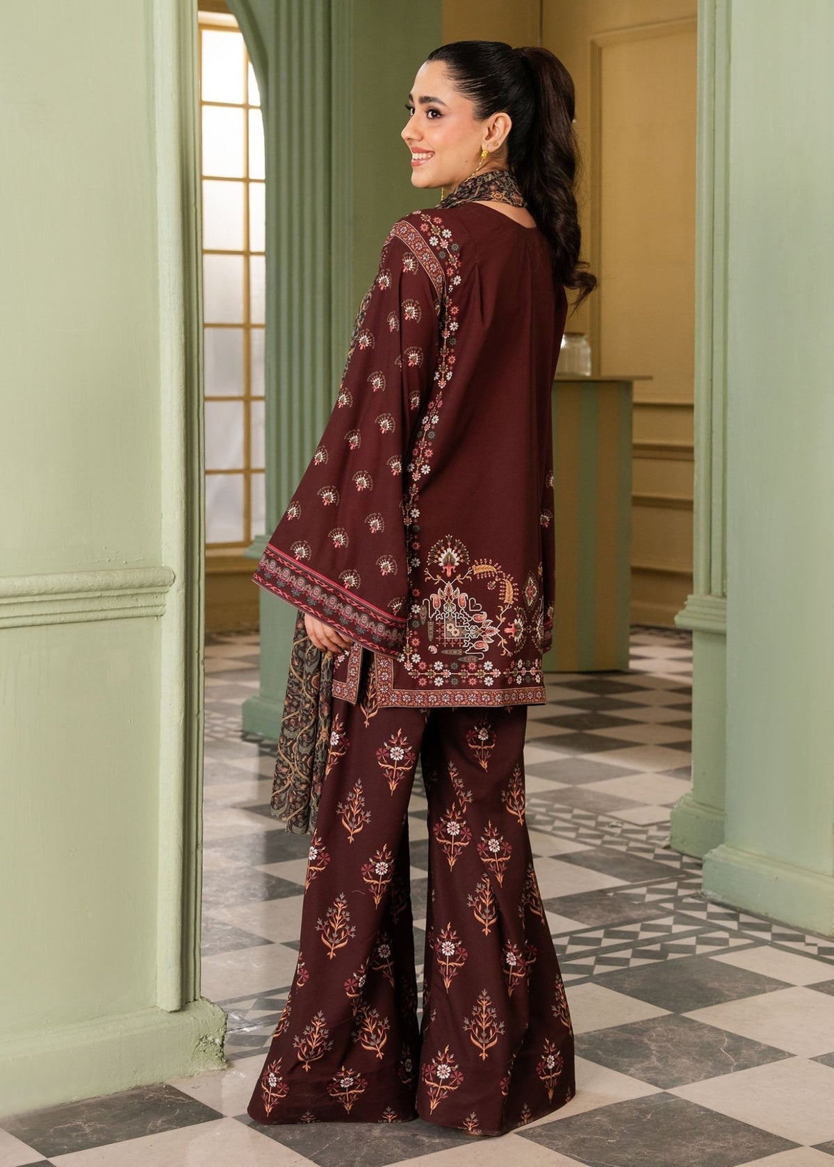 Maria Osama Khan | Retro 26 | Haze-Brand:Maria Osama Khan-Type:Ladies Clothes-Dark Maroon-Grip-House of Maryam- Buy in UK, USA