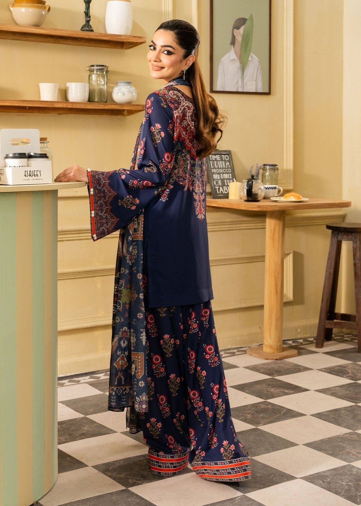 Maria Osama Khan | Retro 26 | Lorien-Brand:Maria Osama Khan-Type:Luxury-Dark Blue-Grip-House of Maryam- Buy in UK, USA