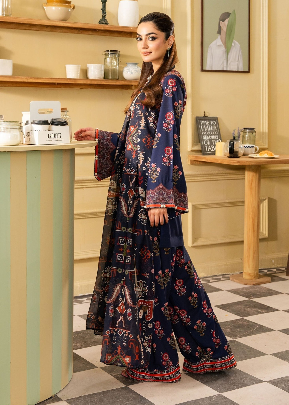 Maria Osama Khan | Retro 26 | Lorien-Brand:Maria Osama Khan-Type:Luxury-Dark Blue-Grip-House of Maryam- Buy in UK, USA