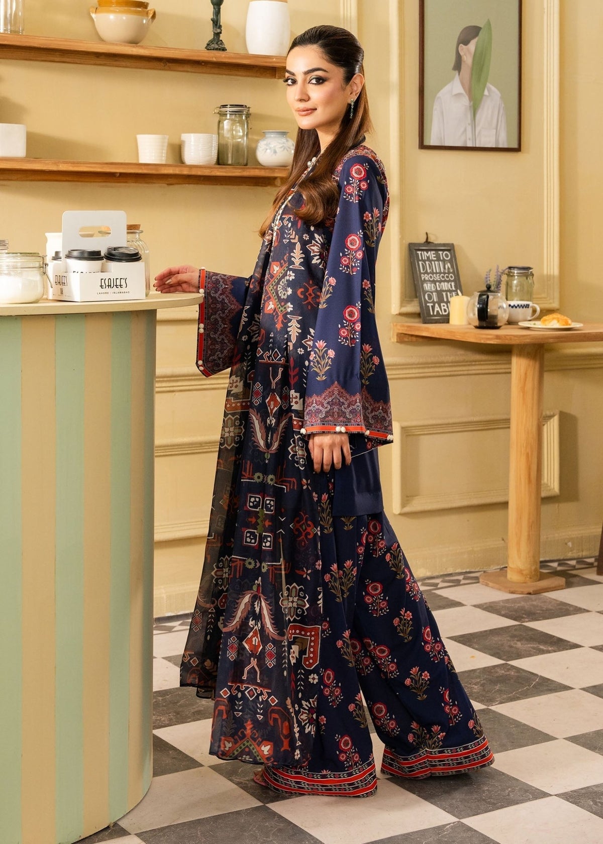 Maria Osama Khan | Retro 26 | Lorien-Brand:Maria Osama Khan-Type:Luxury-Dark Blue-Grip-House of Maryam- Buy in UK, USA