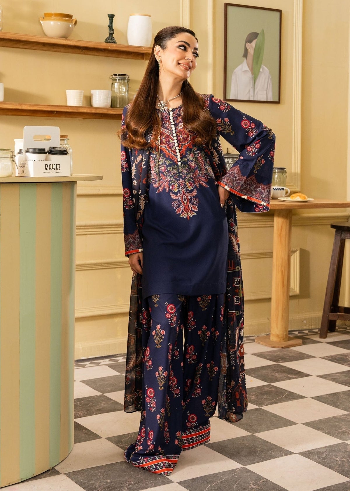 Maria Osama Khan | Retro 26 | Lorien-Brand:Maria Osama Khan-Type:Luxury-Dark Blue-Grip-House of Maryam- Buy in UK, USA
