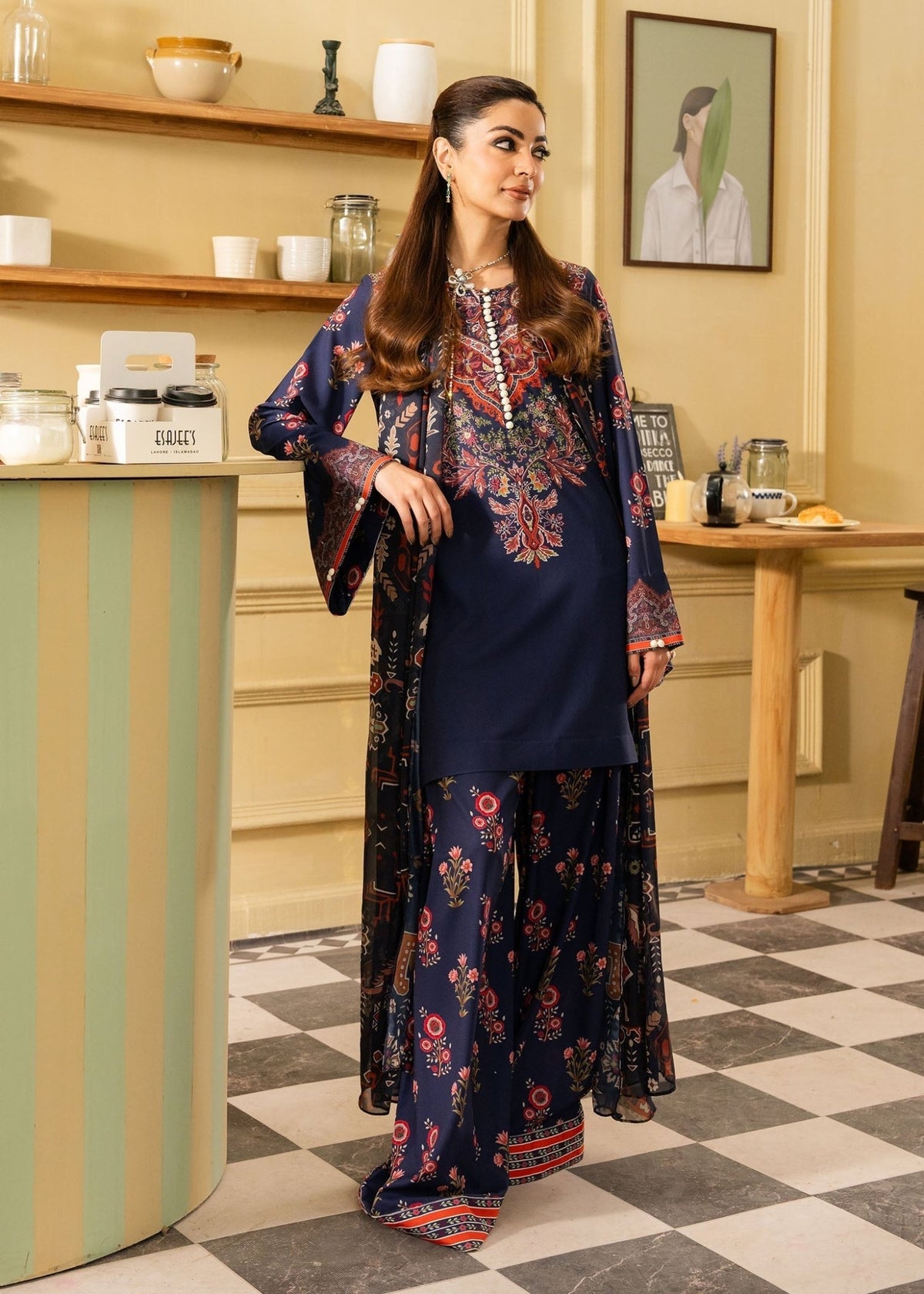 Maria Osama Khan | Retro 26 | Lorien-Brand:Maria Osama Khan-Type:Luxury-Dark Blue-Grip-House of Maryam- Buy in UK, USA