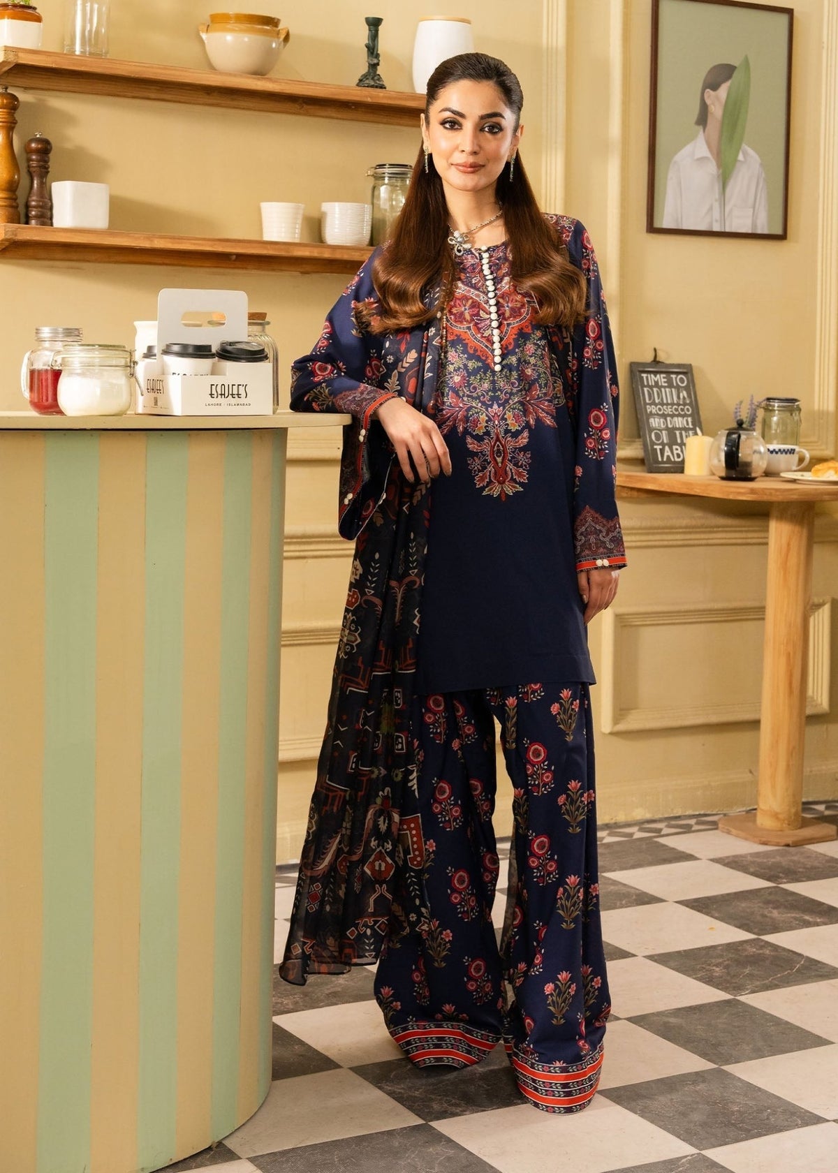 Maria Osama Khan | Retro 26 | Lorien-Brand:Maria Osama Khan-Type:Luxury-Dark Blue-Grip-House of Maryam- Buy in UK, USA