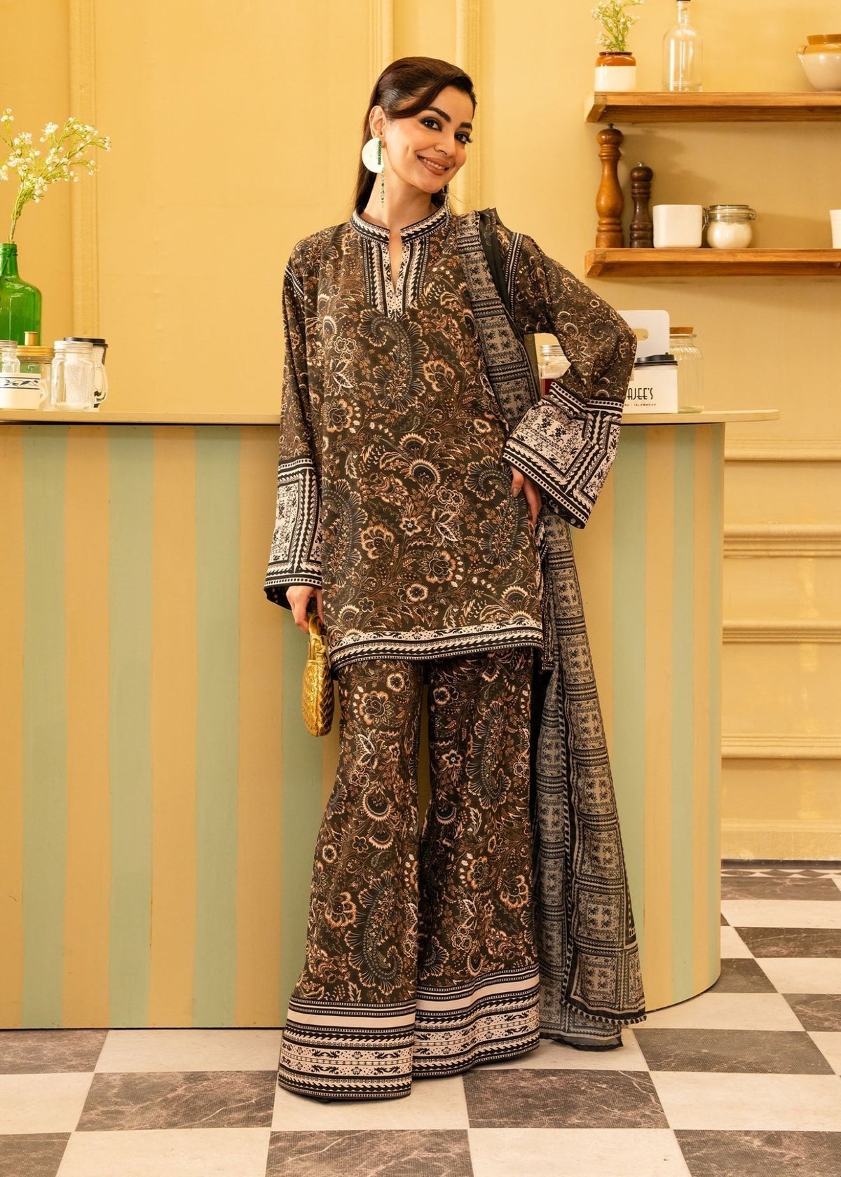 Maria Osama Khan | Retro 26 | Solene-Brand:Maria Osama Khan-Type:Ladies Clothes-Olive Branch-Grip-House of Maryam- Buy in UK, USA