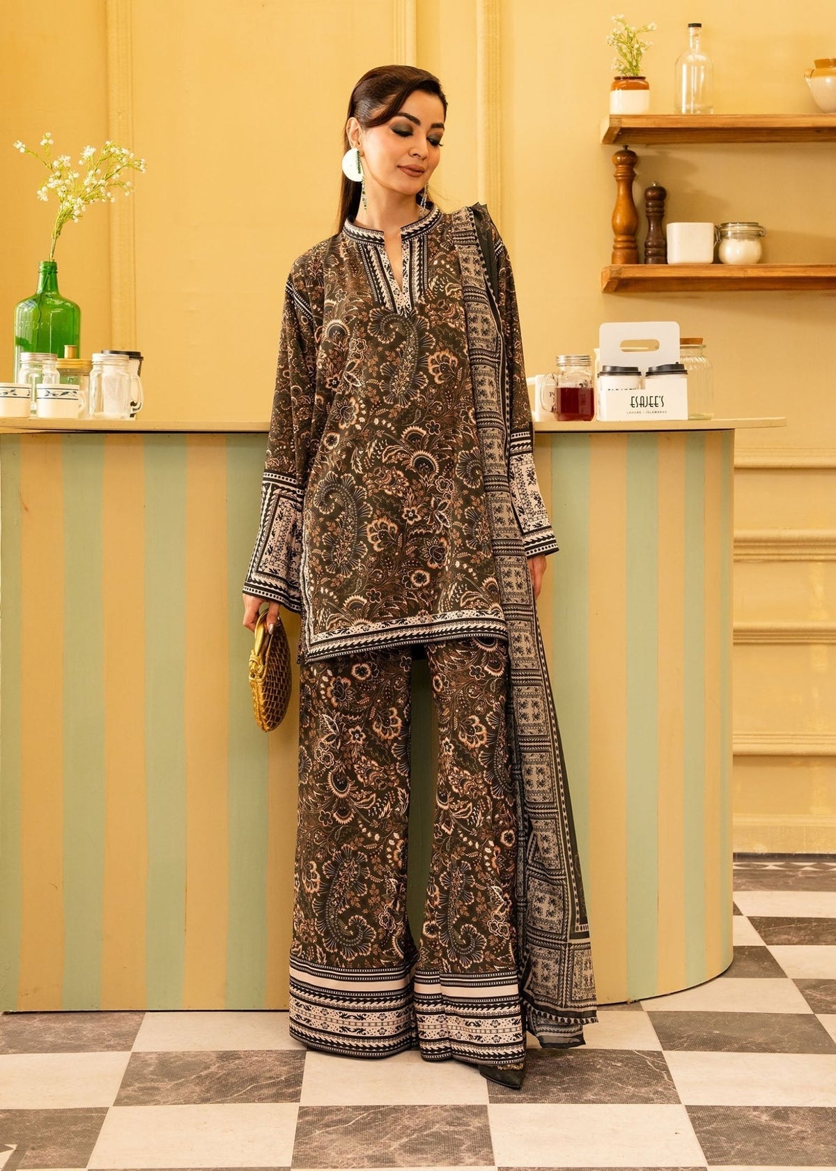 Maria Osama Khan | Retro 26 | Solene-Brand:Maria Osama Khan-Type:Ladies Clothes-Olive Branch-Grip-House of Maryam- Buy in UK, USA