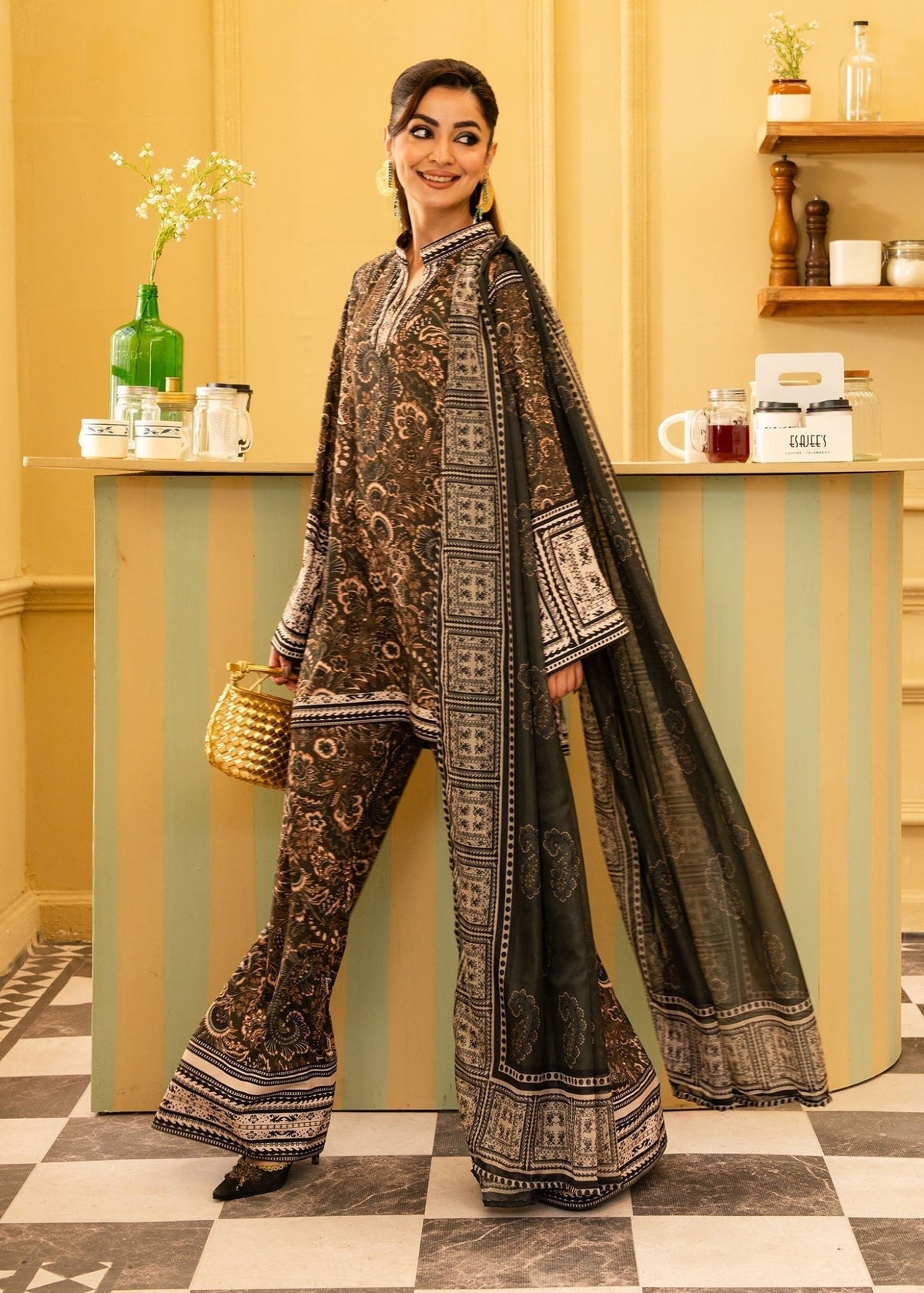 Maria Osama Khan | Retro 26 | Solene-Brand:Maria Osama Khan-Type:Ladies Clothes-Olive Branch-Grip-House of Maryam- Buy in UK, USA