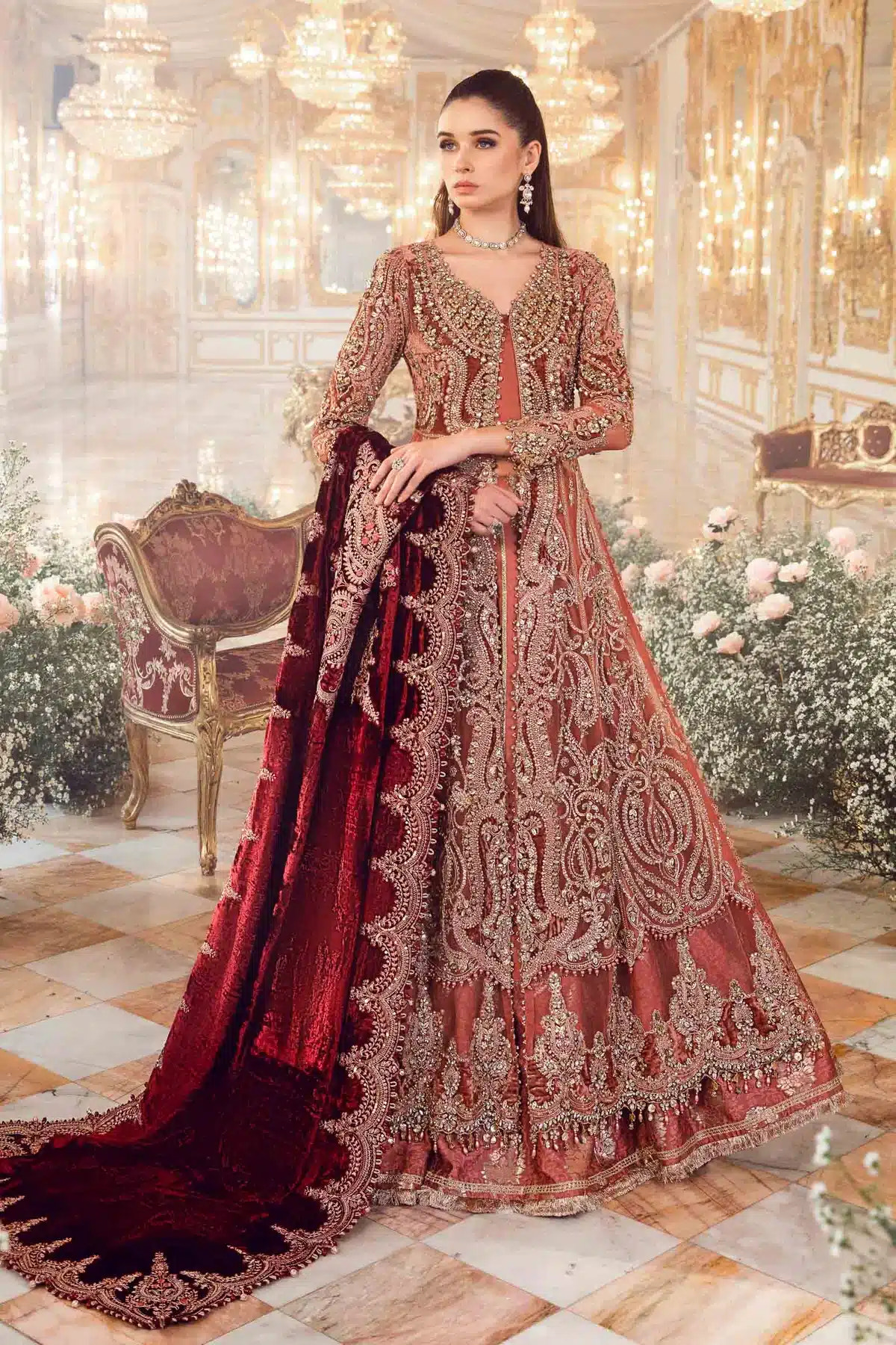 Maria B | Mbroidered Wedding Edition 23 | Salmon Pink BD-2701 -  Maria B Bridal - Original Designer Dress - House of Maryam