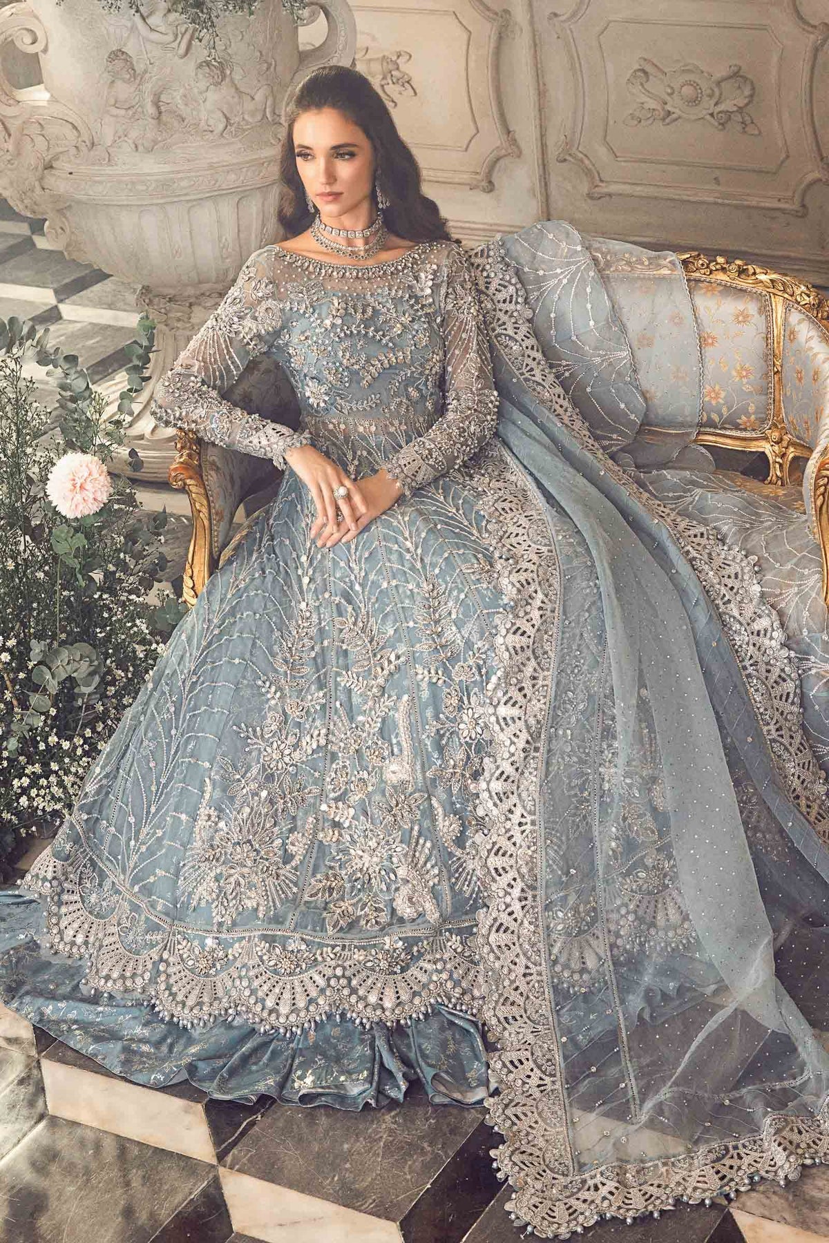 Maria B | Mbroidered Wedding Edition 23 | Ice Blue BD-2702 -  Maria B Bridal - Original Designer Dress - House of Maryam