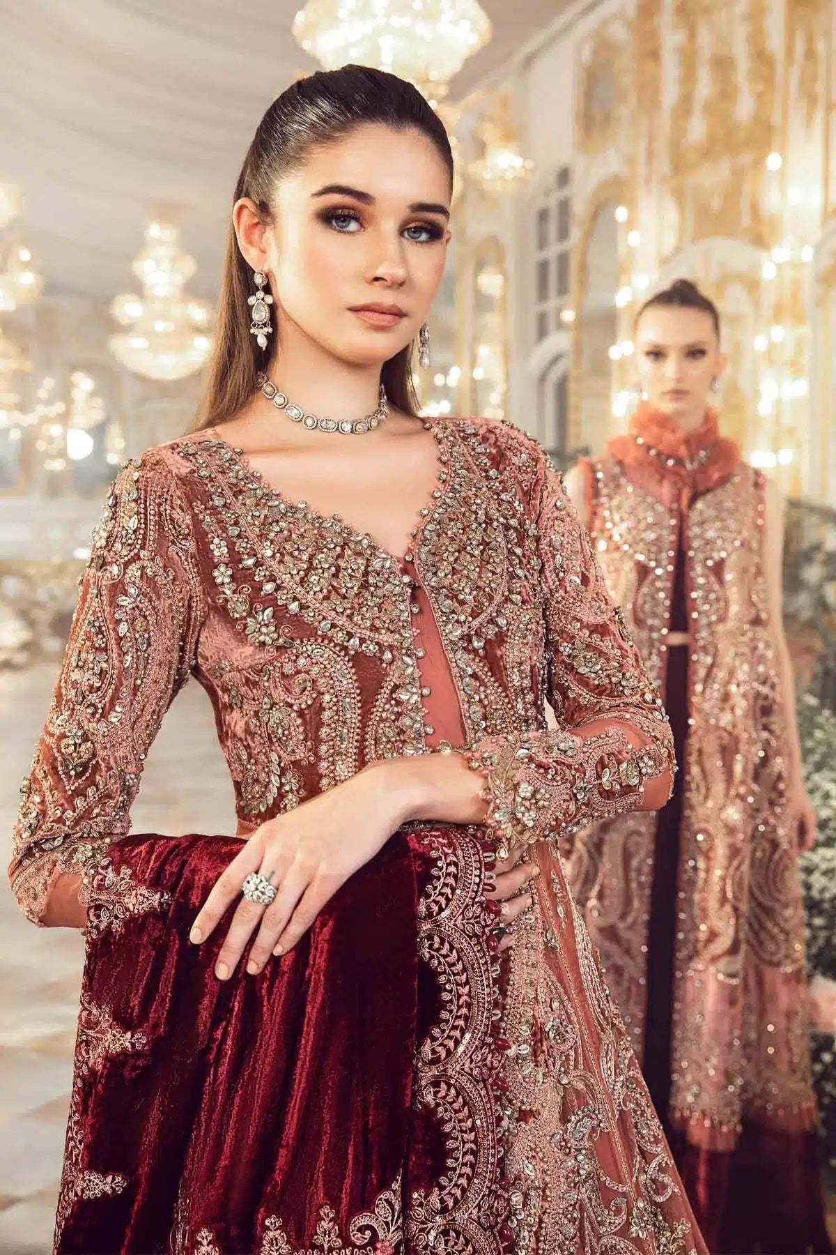 Maria B | Mbroidered Wedding Edition 23 | Salmon Pink BD-2701 -  Maria B Bridal - Original Designer Dress - House of Maryam