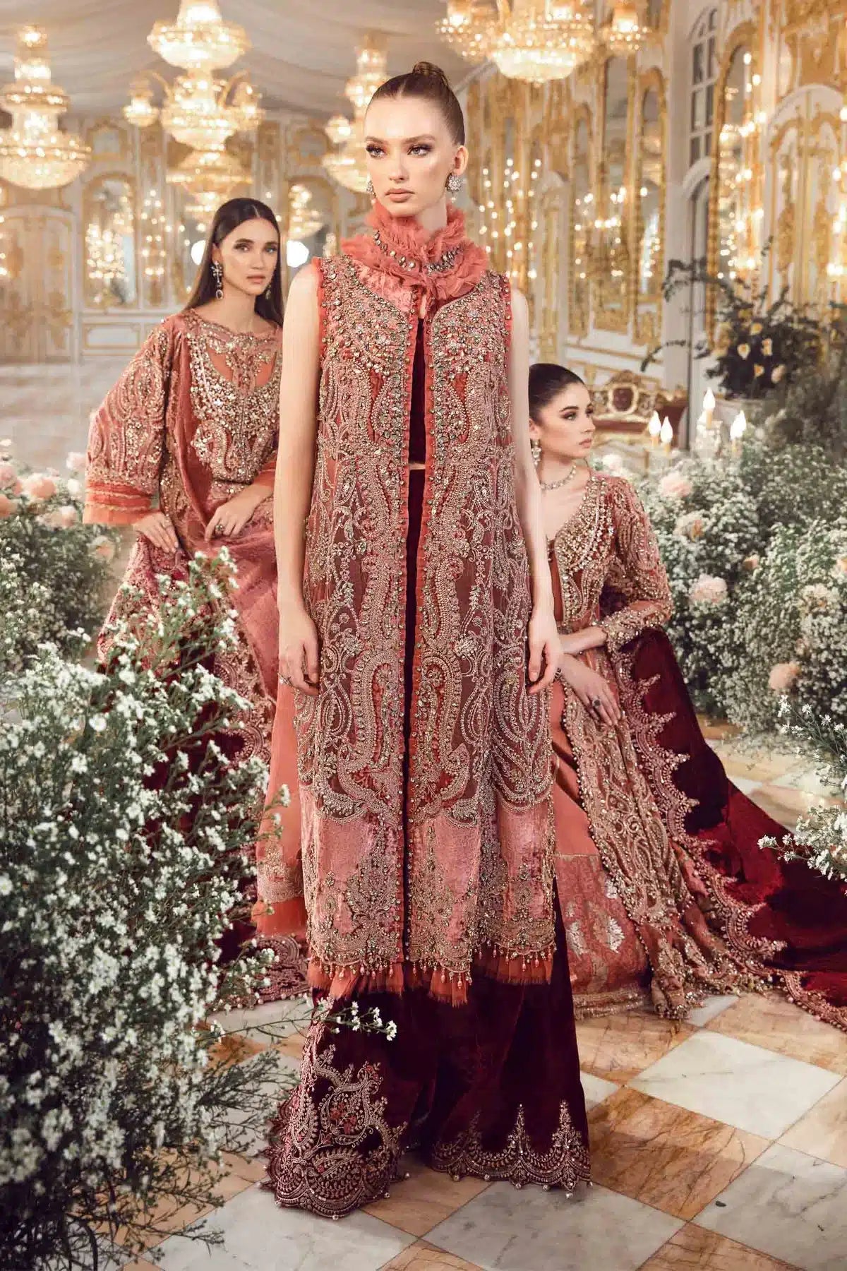 Maria B | Mbroidered Wedding Edition 23 | Salmon Pink BD-2701 -  Maria B Bridal - Original Designer Dress - House of Maryam