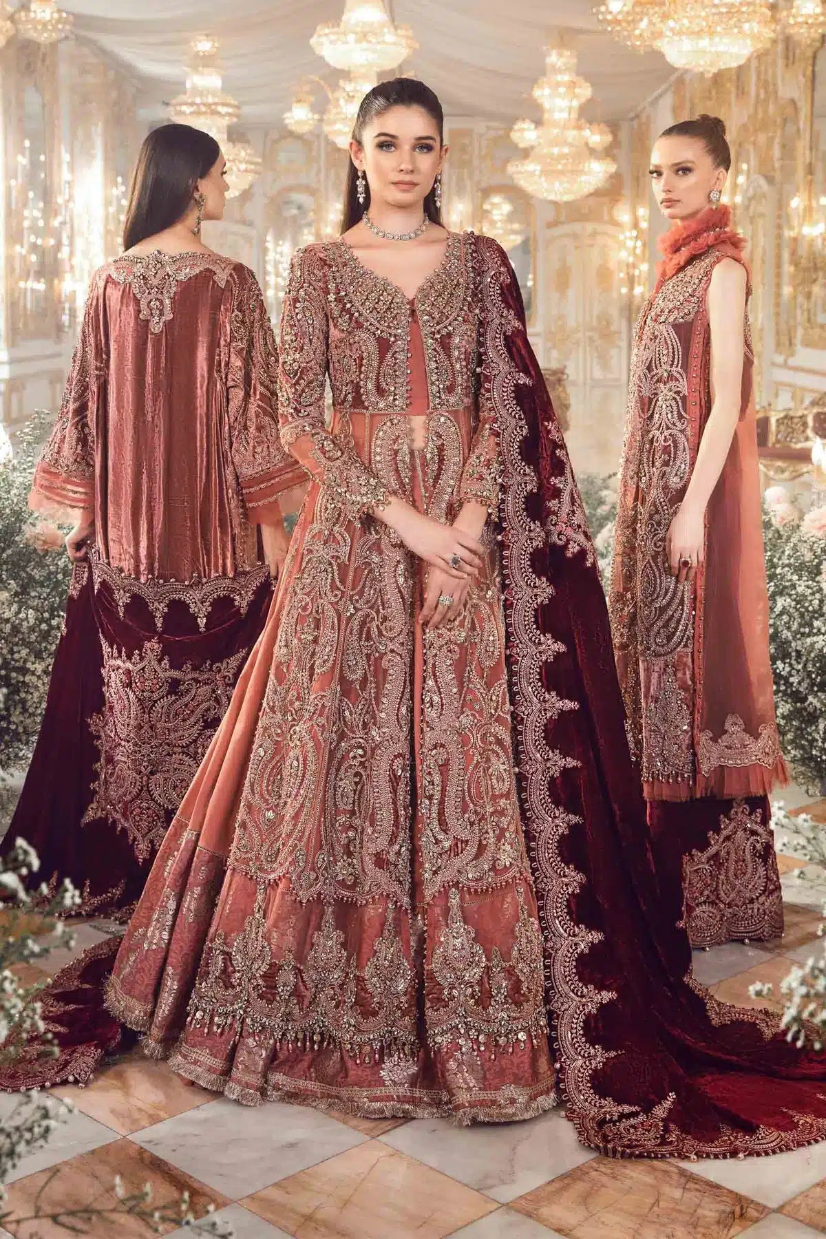 Maria B | Mbroidered Wedding Edition 23 | Salmon Pink BD-2701 -  Maria B Bridal - Original Designer Dress - House of Maryam