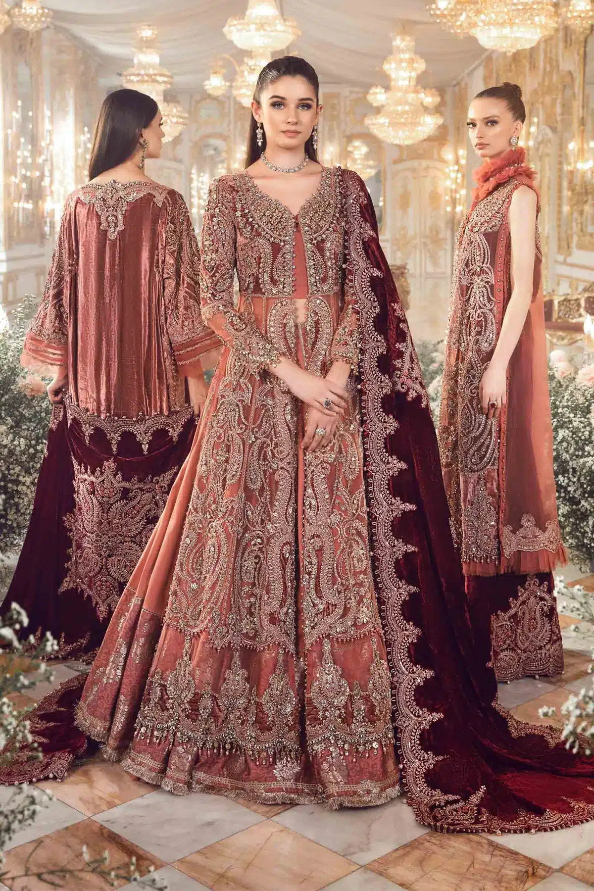 Maria B | Mbroidered Wedding Edition 23 | Salmon Pink BD-2701 -  Maria B Bridal - Original Designer Dress - House of Maryam