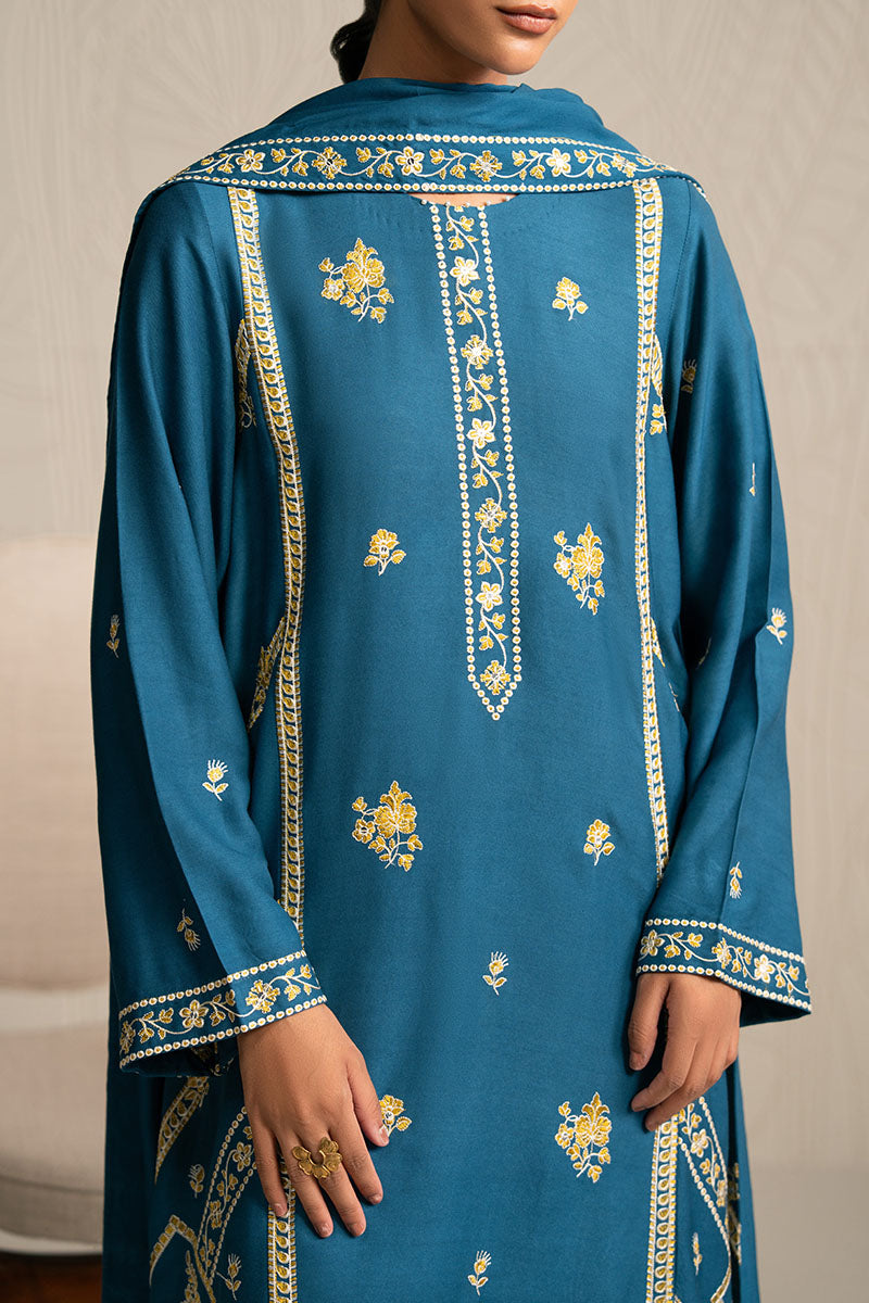 Cross Stitch | Exclusive Pret | Mystic Teal-3PC (Shirt, Trouser & Dupatta), image 4