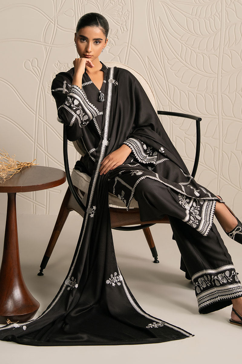 Cross Stitch | Exclusive Pret | Noir Ecru-3PC (Shirt, Trouser & Dupatta)-3