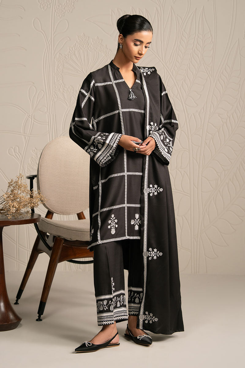 Cross Stitch | Exclusive Pret | Noir Ecru-3PC (Shirt, Trouser & Dupatta)-1