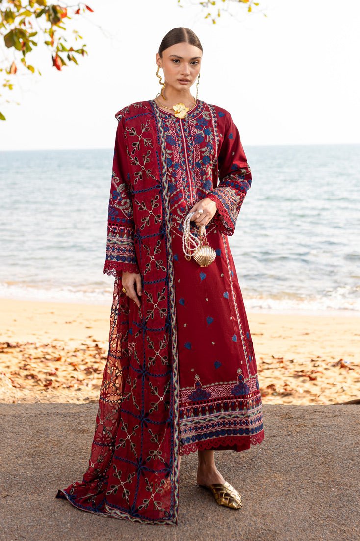 Marjjan | Fasana Lawn | MBL-07 A-Brand:Marjjan-Type:Ladies Clothes-Maroon-Lawn-House of Maryam- Buy in UK, USA