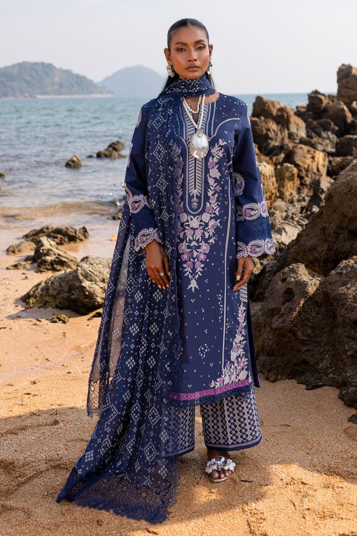 Marjjan | Fasana Lawn | MBL-09 B-Brand:Marjjan-Type:Ladies Clothes-Navy-Lawn-House of Maryam- Buy in UK, USA