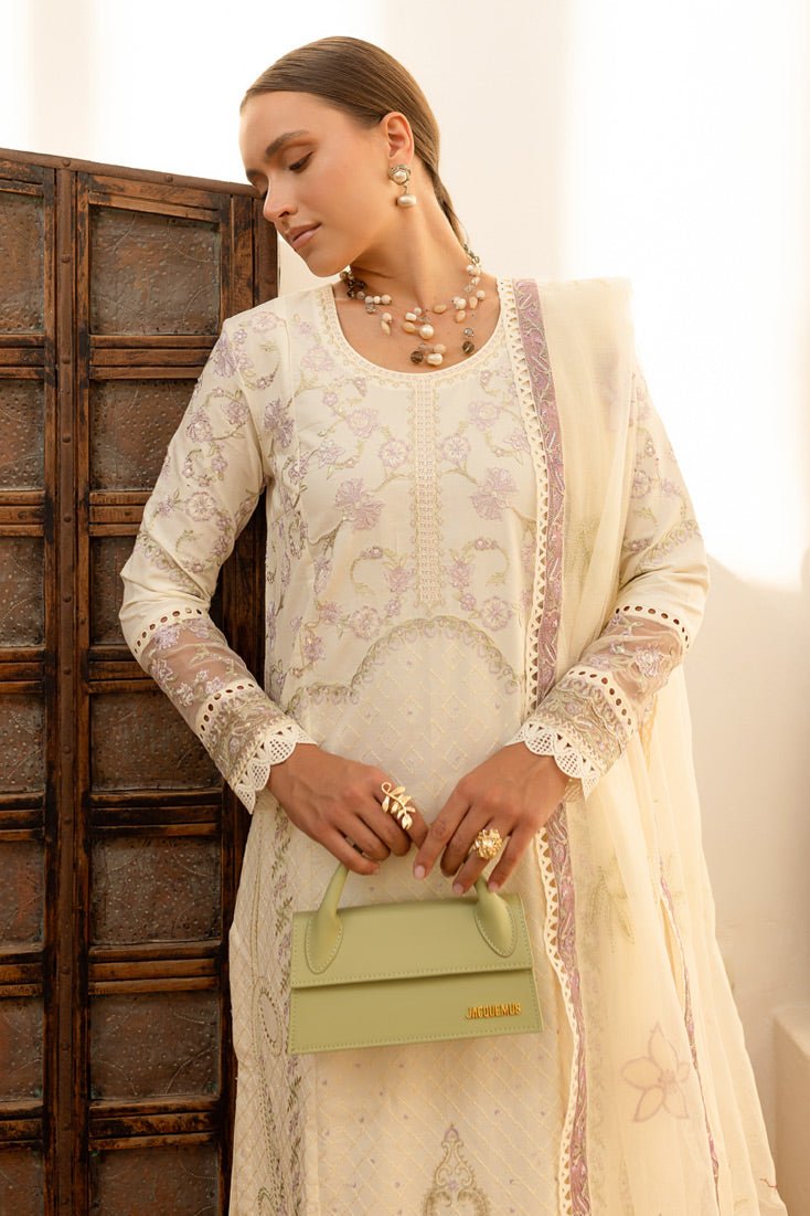 Marjjan | Fasana Lawn | MBL-11 A-Brand:Marjjan-Type:Ladies Clothes-Ivory-Lawn-House of Maryam- Buy in UK, USA